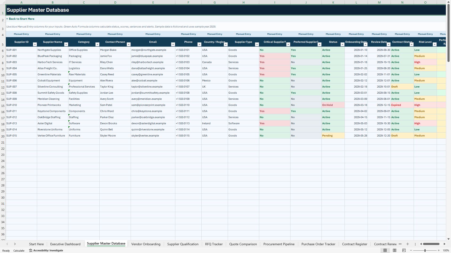 Procurement & Supplier Management Operating System (Excel template (XLSX)) Preview Image