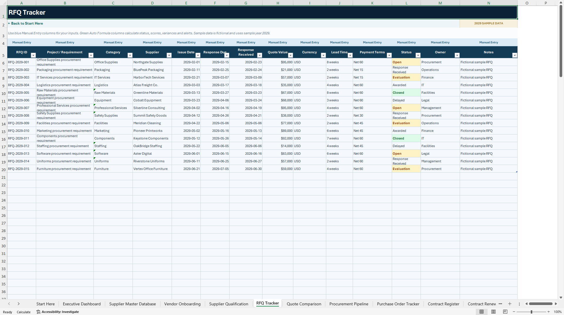 Procurement & Supplier Management Operating System (Excel template (XLSX)) Preview Image