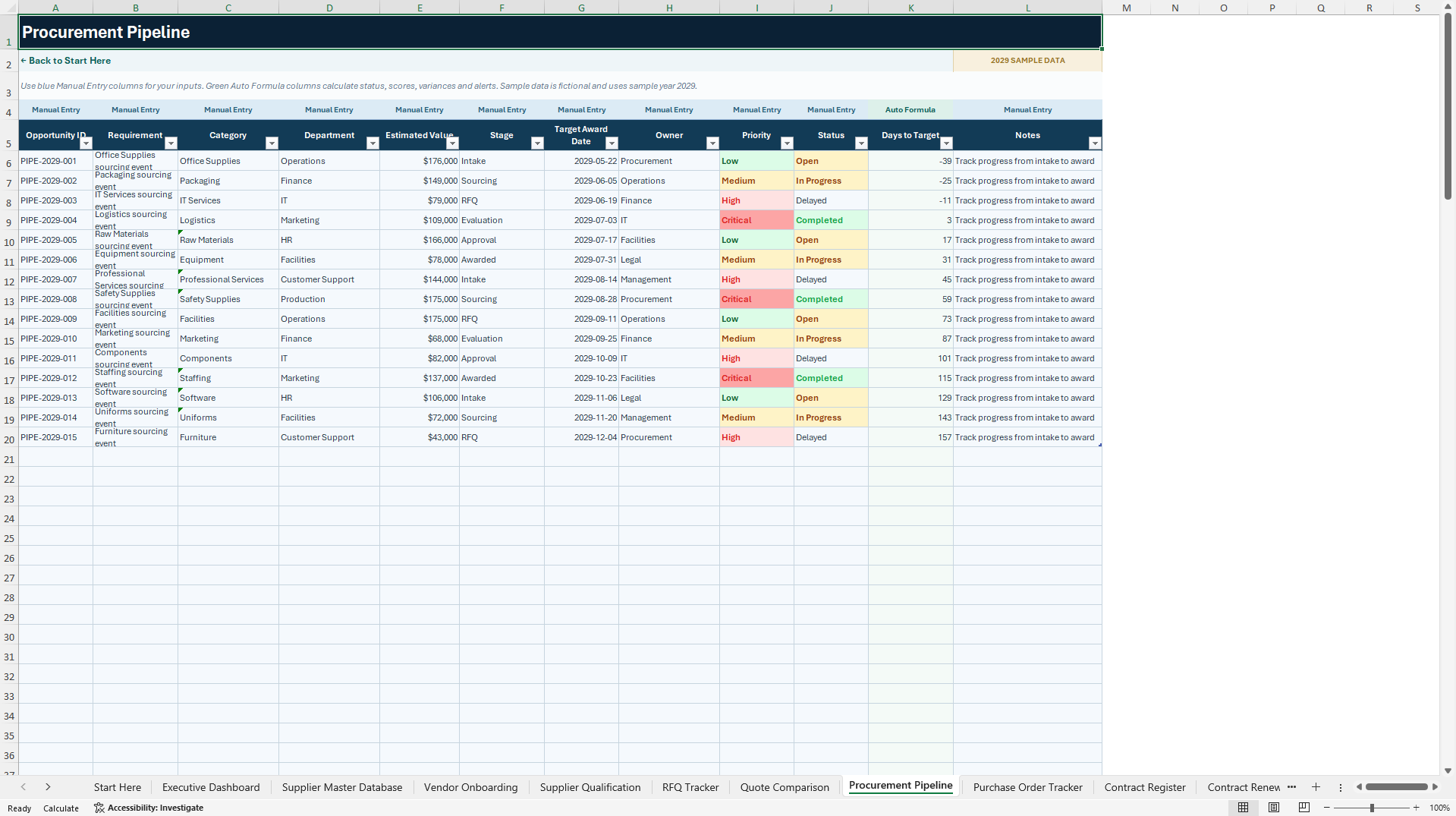 Procurement & Supplier Management Operating System (Excel template (XLSX)) Preview Image