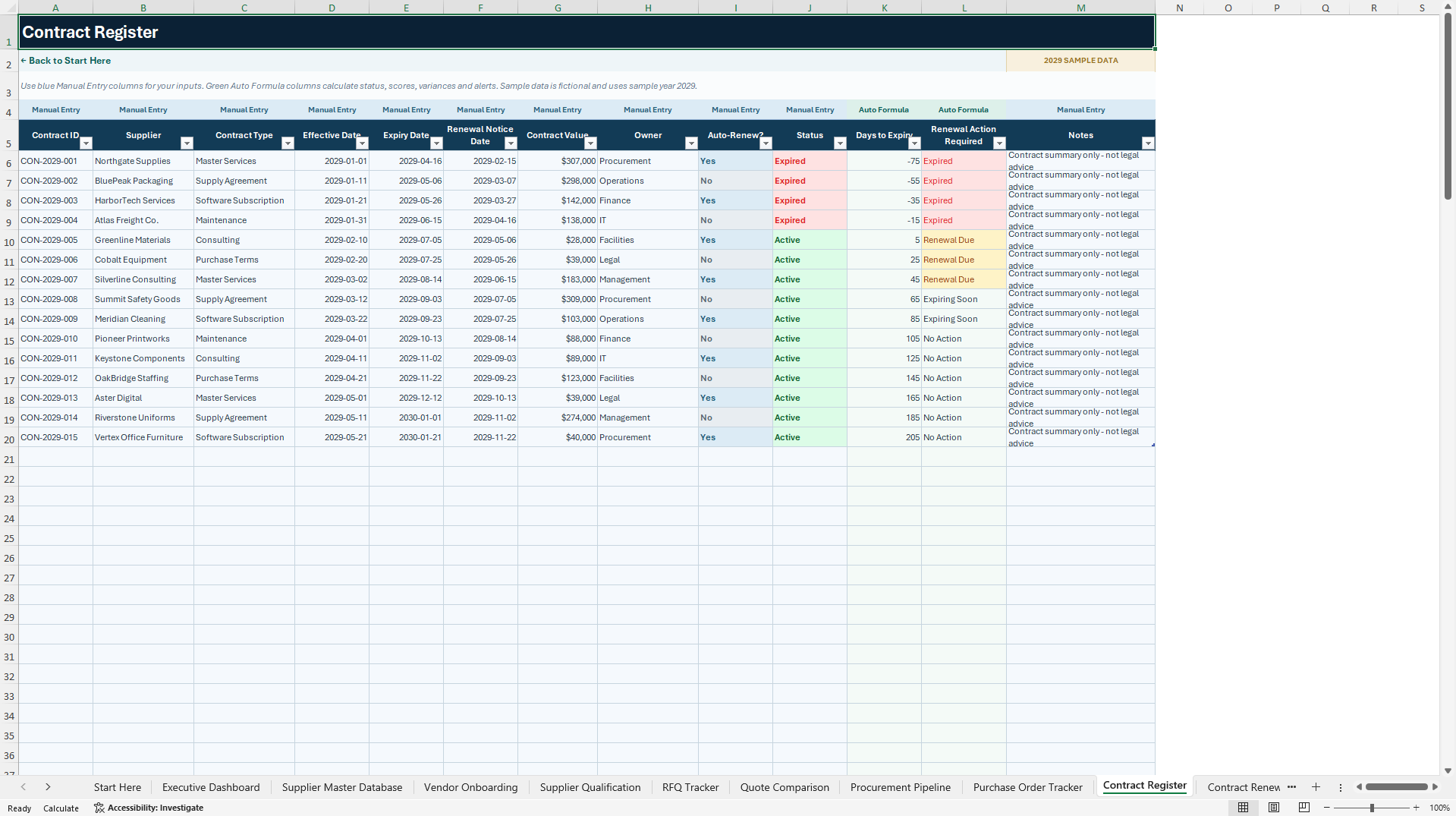 Procurement & Supplier Management Operating System (Excel template (XLSX)) Preview Image