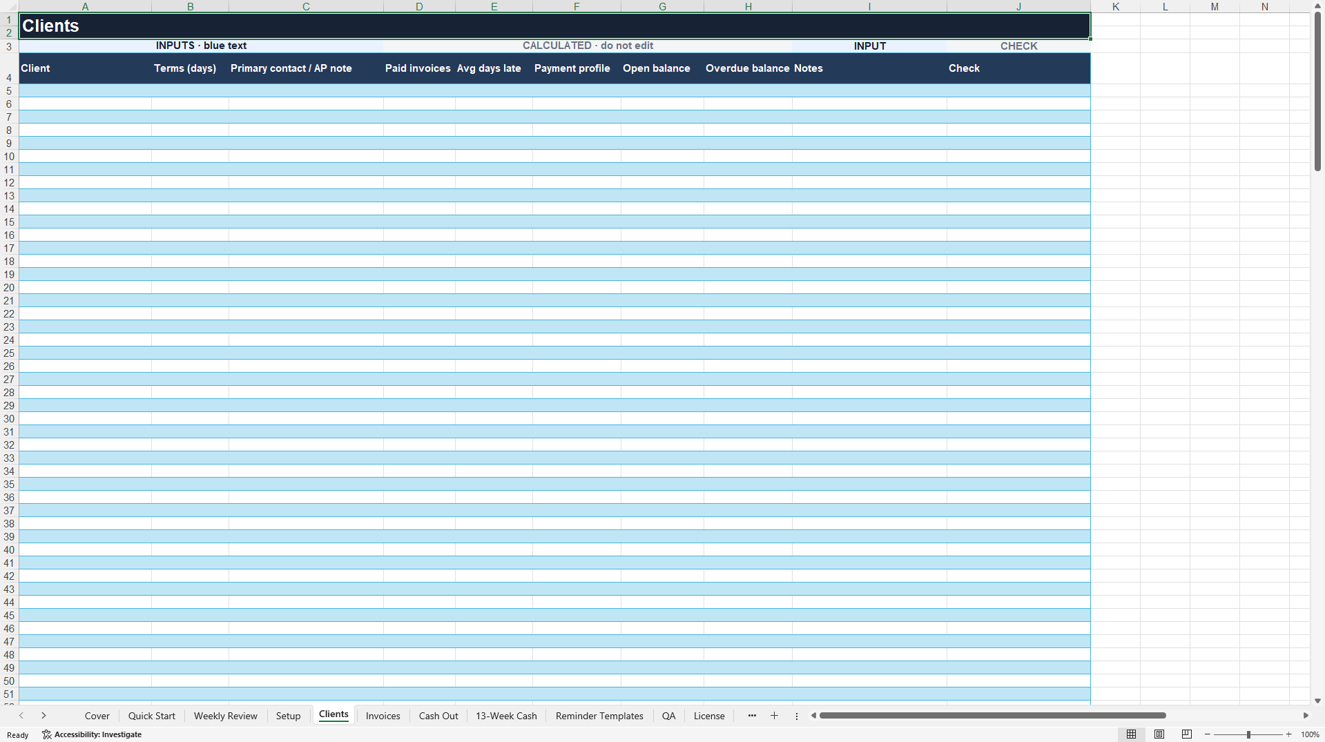 CashSignal: 13-Week Cash Flow & Invoice Collection Tracker (Excel template (XLSX)) Preview Image