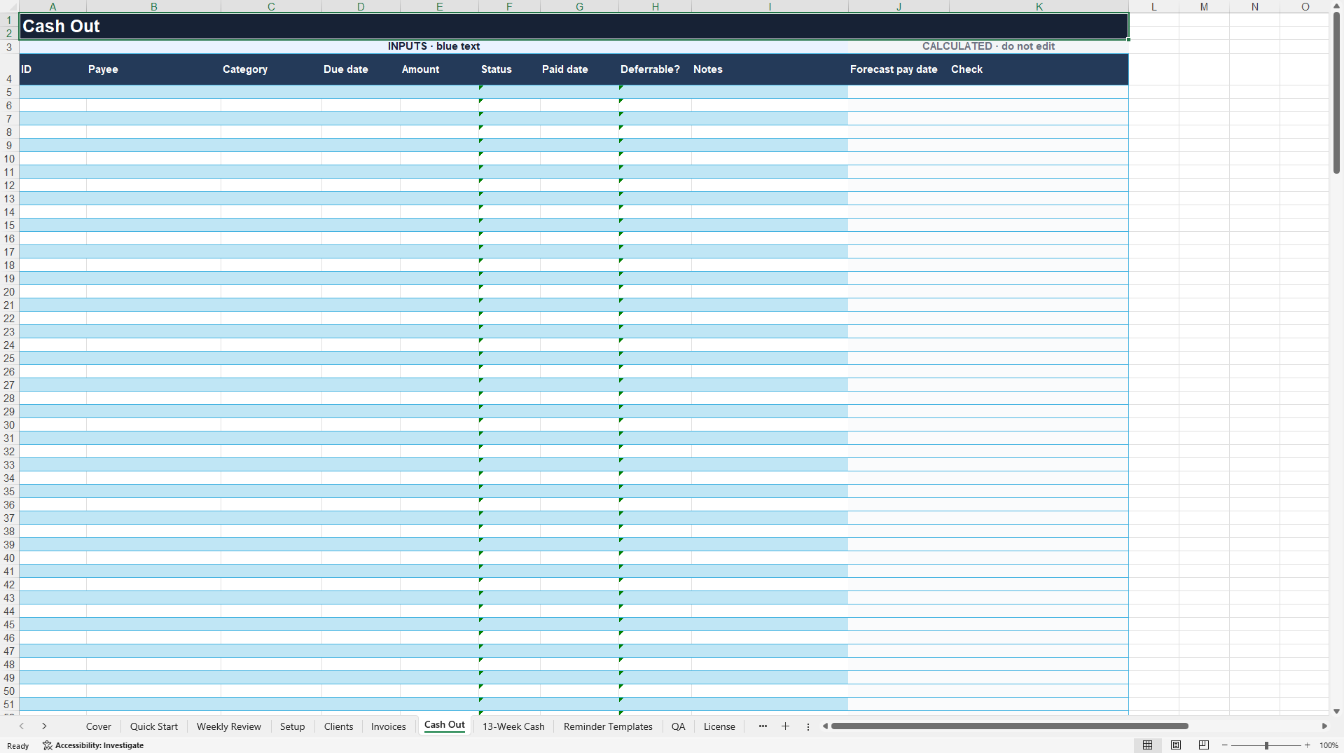 CashSignal: 13-Week Cash Flow & Invoice Collection Tracker (Excel template (XLSX)) Preview Image