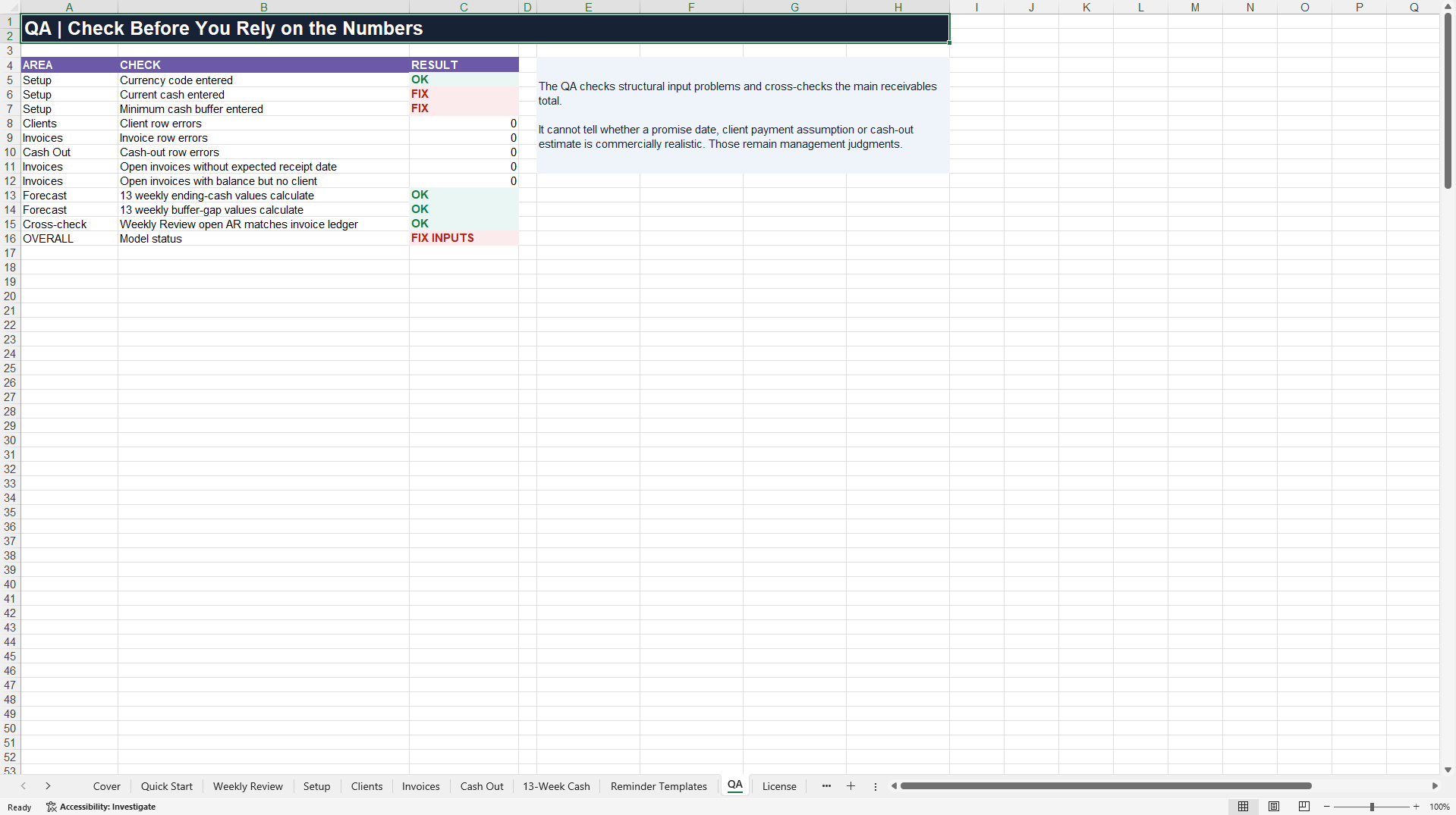CashSignal: 13-Week Cash Flow & Invoice Collection Tracker (Excel template (XLSX)) Preview Image