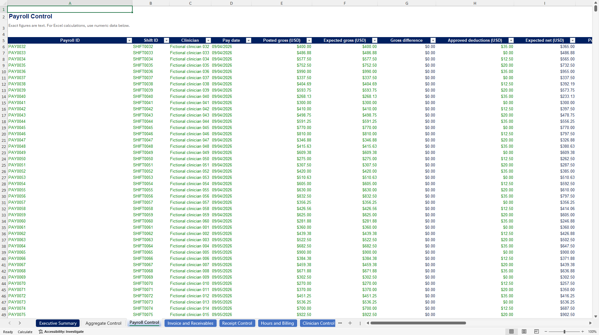 Healthcare Staffing Hours, Invoicing & Payroll Control Tower (Excel template (XLSX)) Preview Image