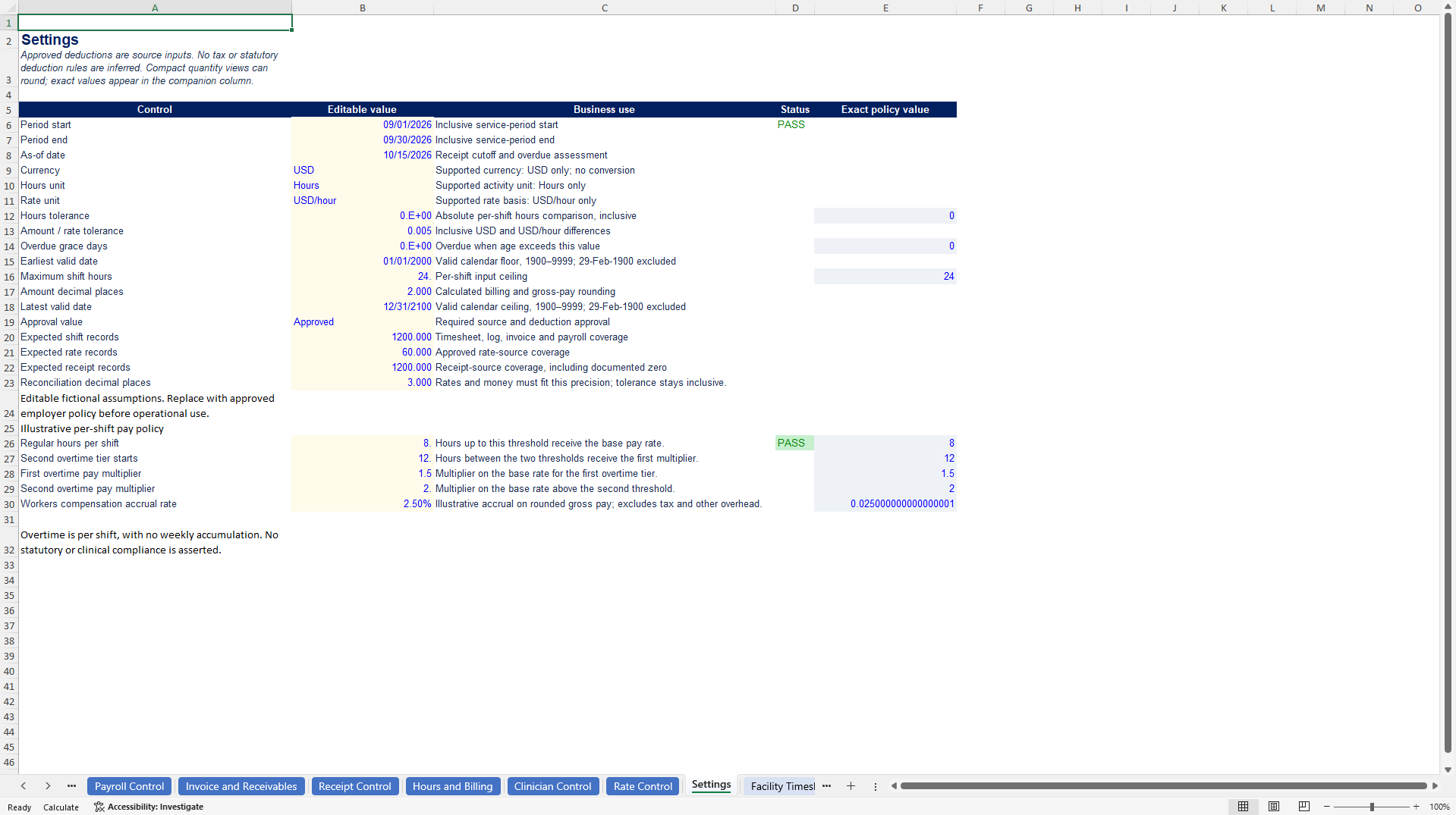 Healthcare Staffing Hours, Invoicing & Payroll Control Tower (Excel template (XLSX)) Preview Image