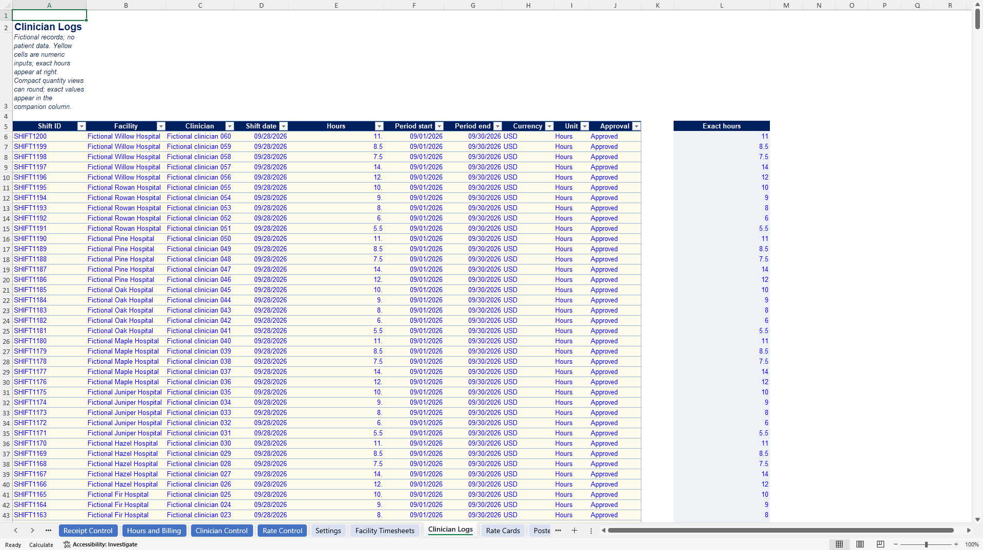 Healthcare Staffing Hours, Invoicing & Payroll Control Tower (Excel template (XLSX)) Preview Image