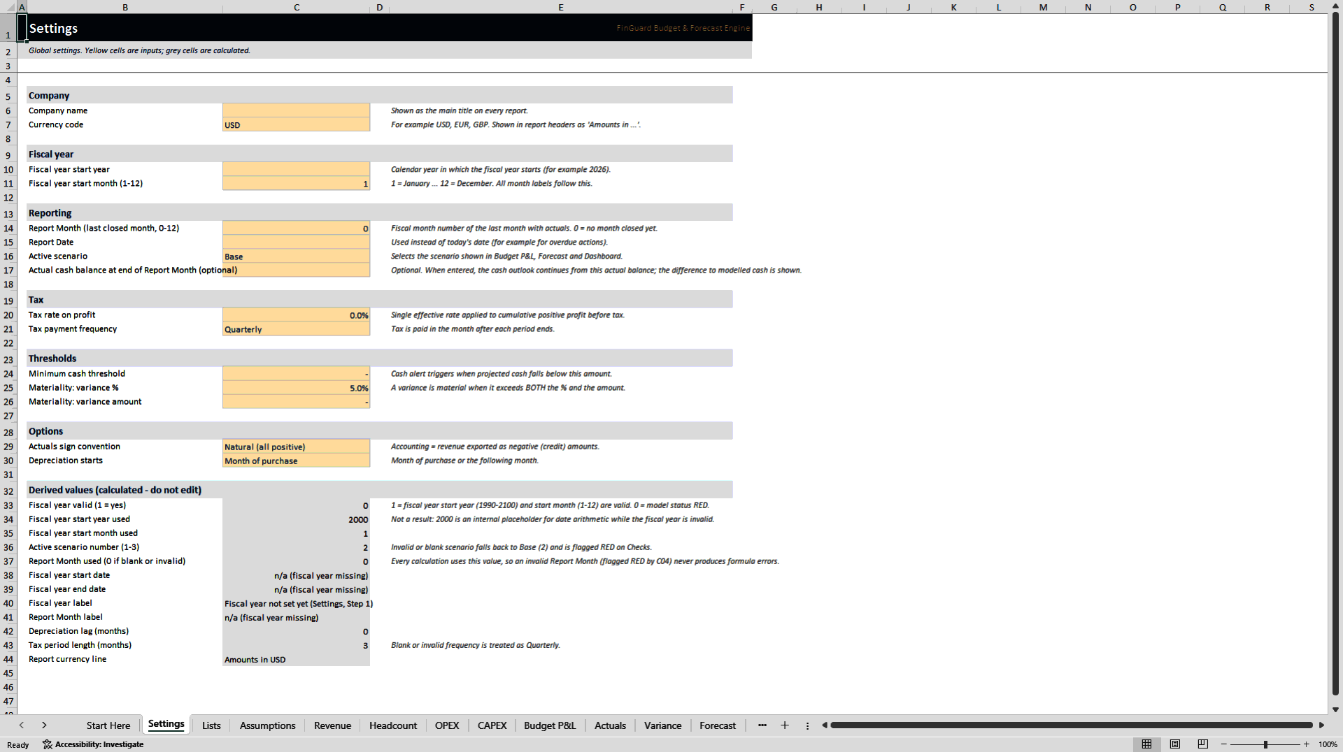 Budget, Variance & Rolling Forecast FP&A Model (Excel template (XLSX)) Preview Image