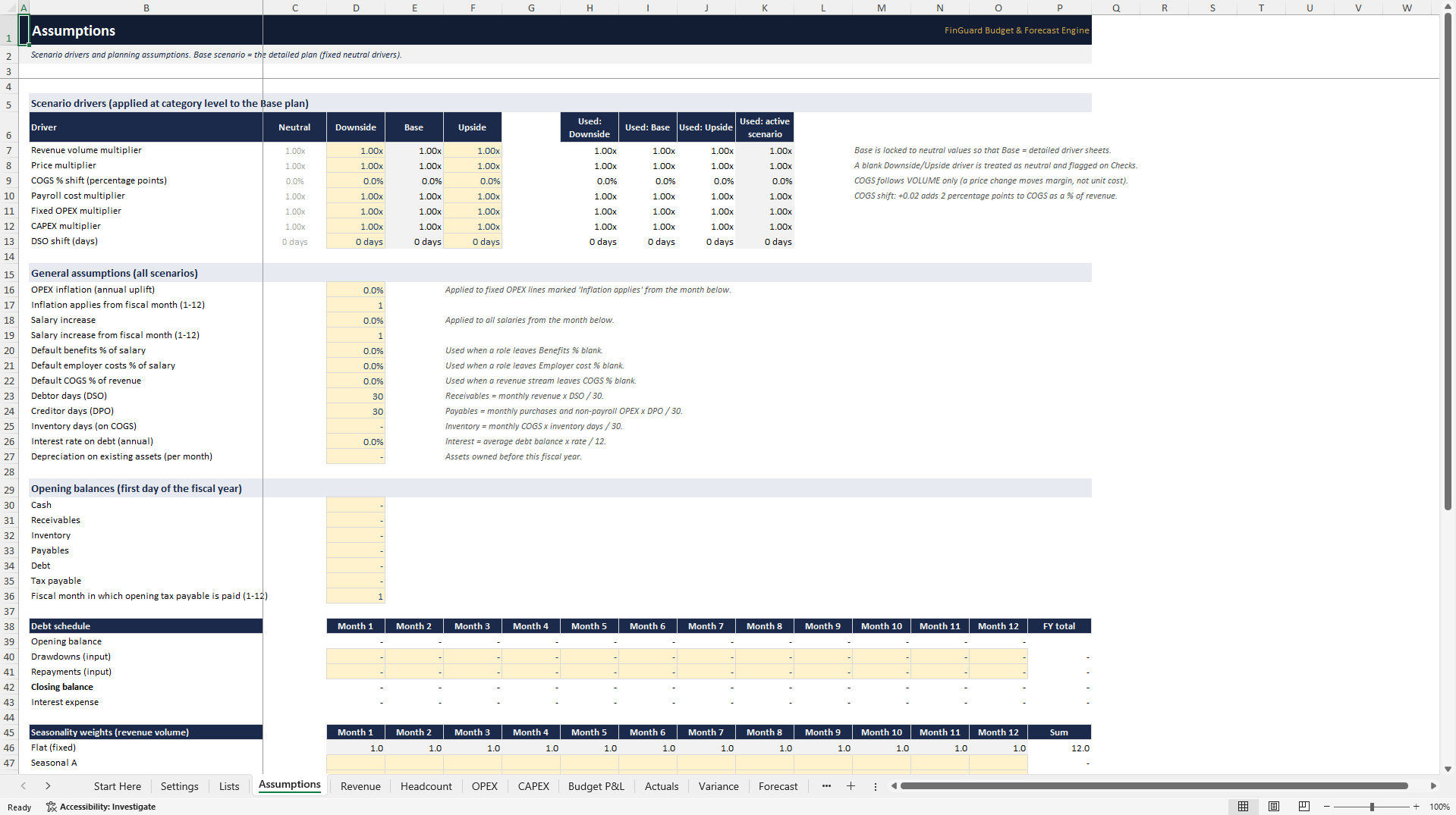 Budget, Variance & Rolling Forecast FP&A Model (Excel template (XLSX)) Preview Image