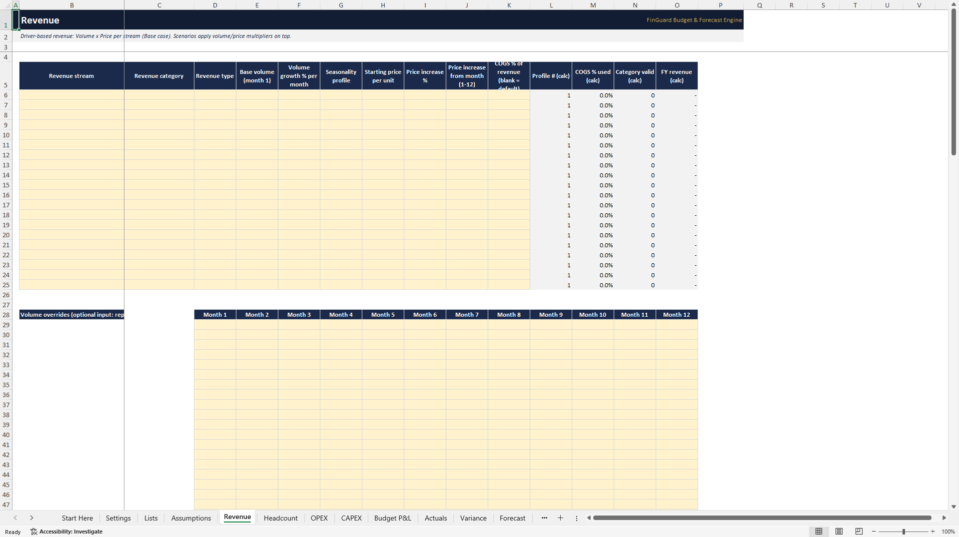 Budget, Variance & Rolling Forecast FP&A Model (Excel template (XLSX)) Preview Image