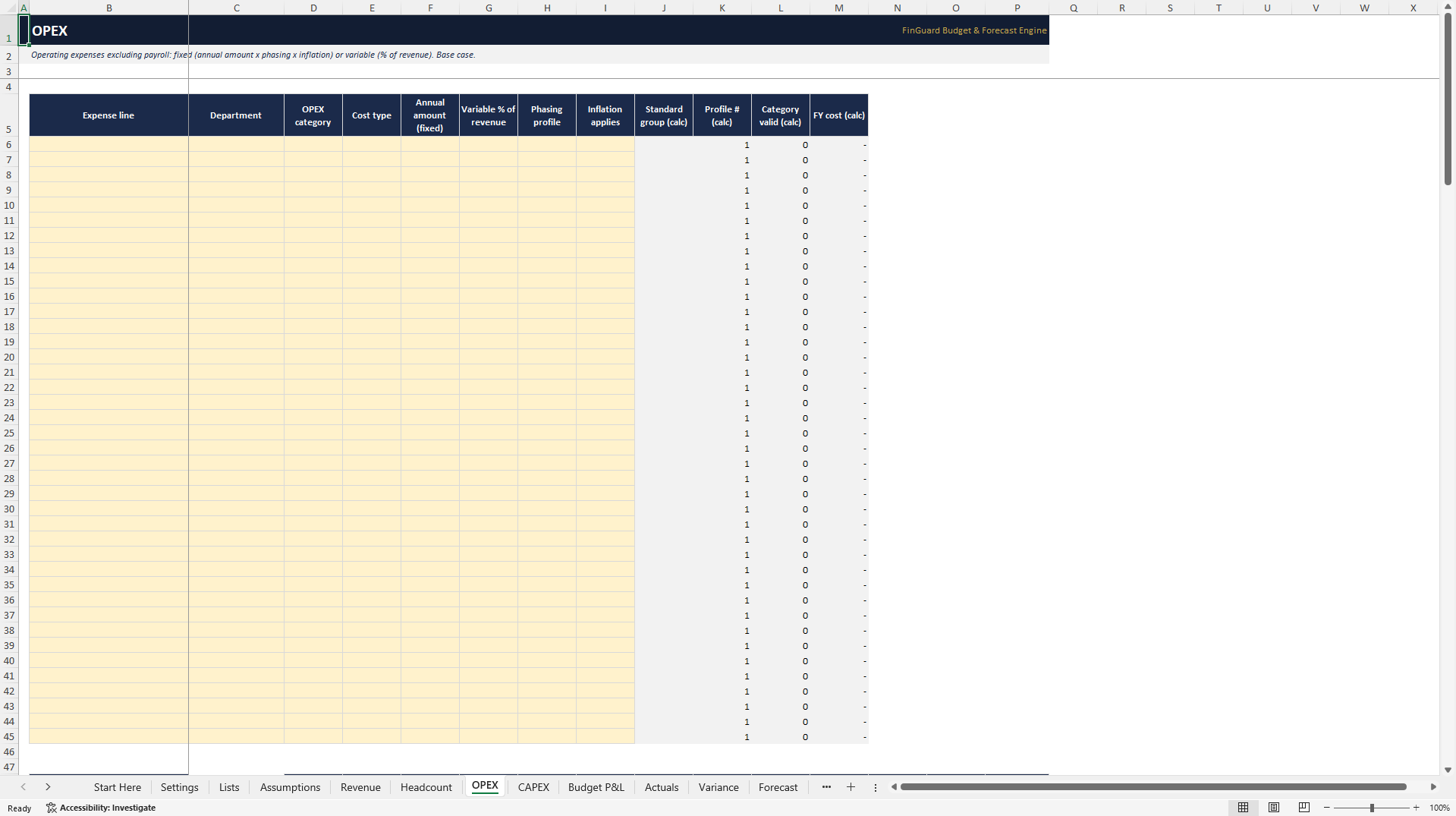 Budget, Variance & Rolling Forecast FP&A Model (Excel template (XLSX)) Preview Image