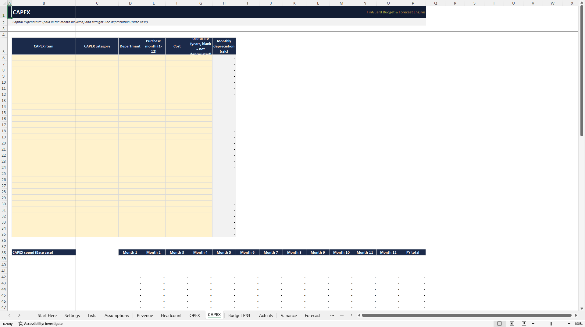 Budget, Variance & Rolling Forecast FP&A Model (Excel template (XLSX)) Preview Image