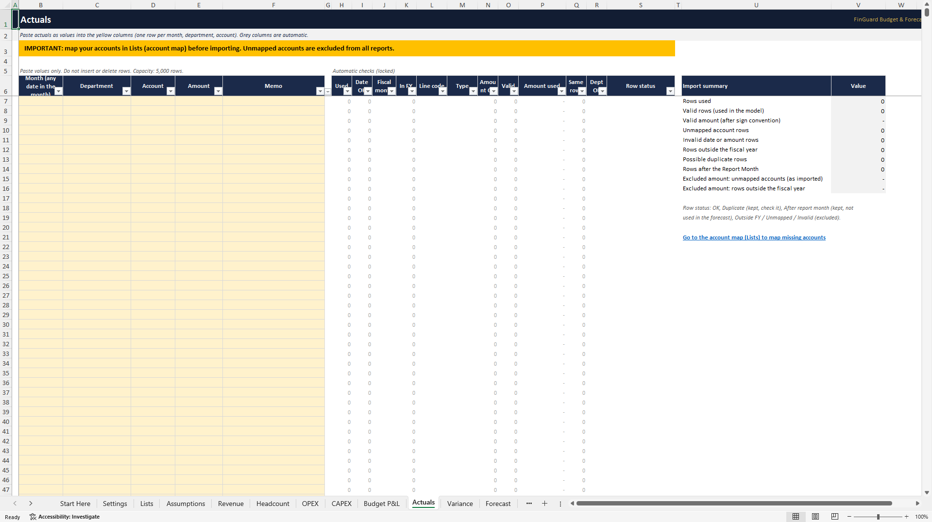 Budget, Variance & Rolling Forecast FP&A Model (Excel template (XLSX)) Preview Image