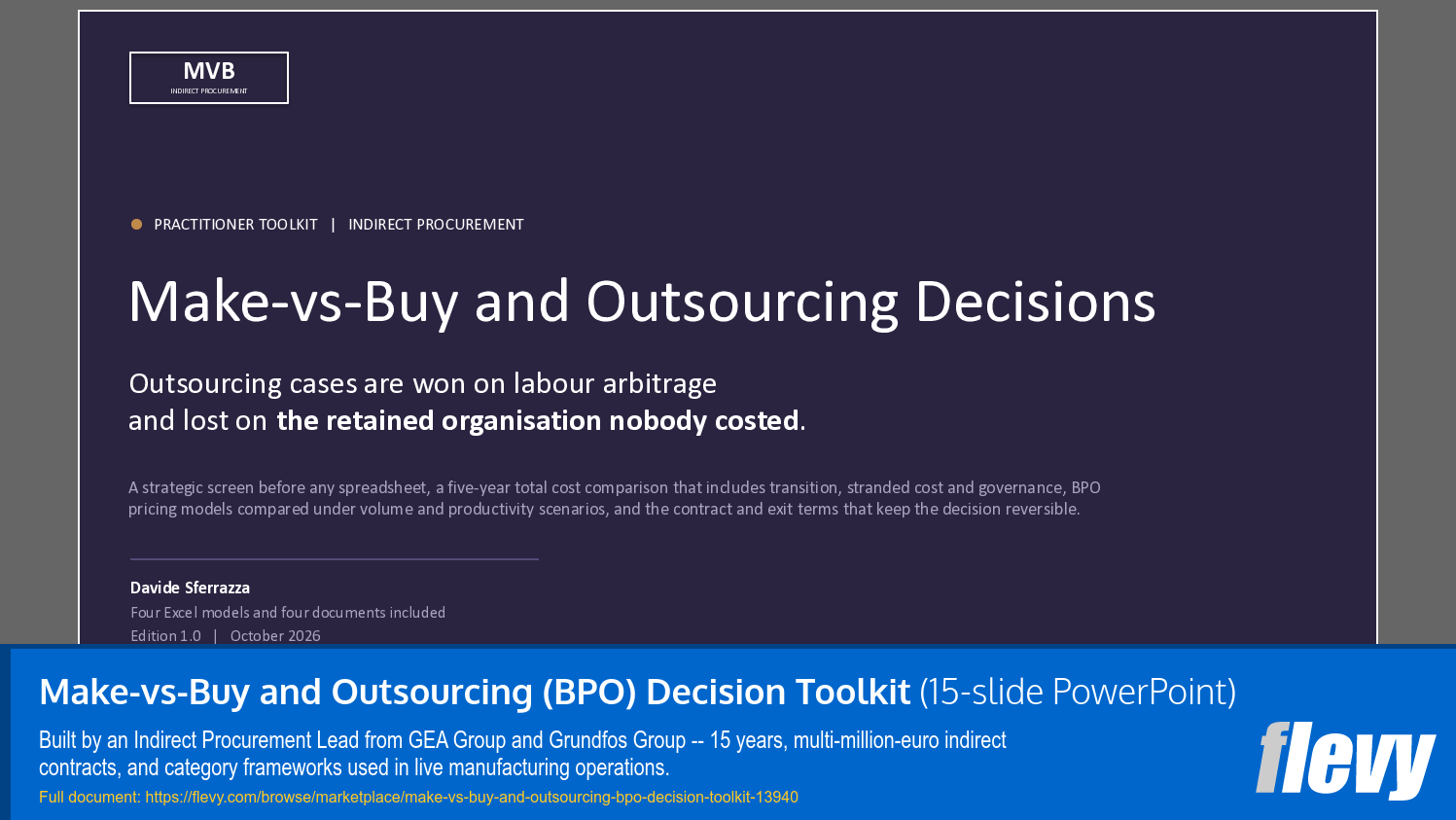 Make-vs-Buy and Outsourcing (BPO) Decision Toolkit (15-slide PPT PowerPoint presentation template (PPTX)) Preview Image