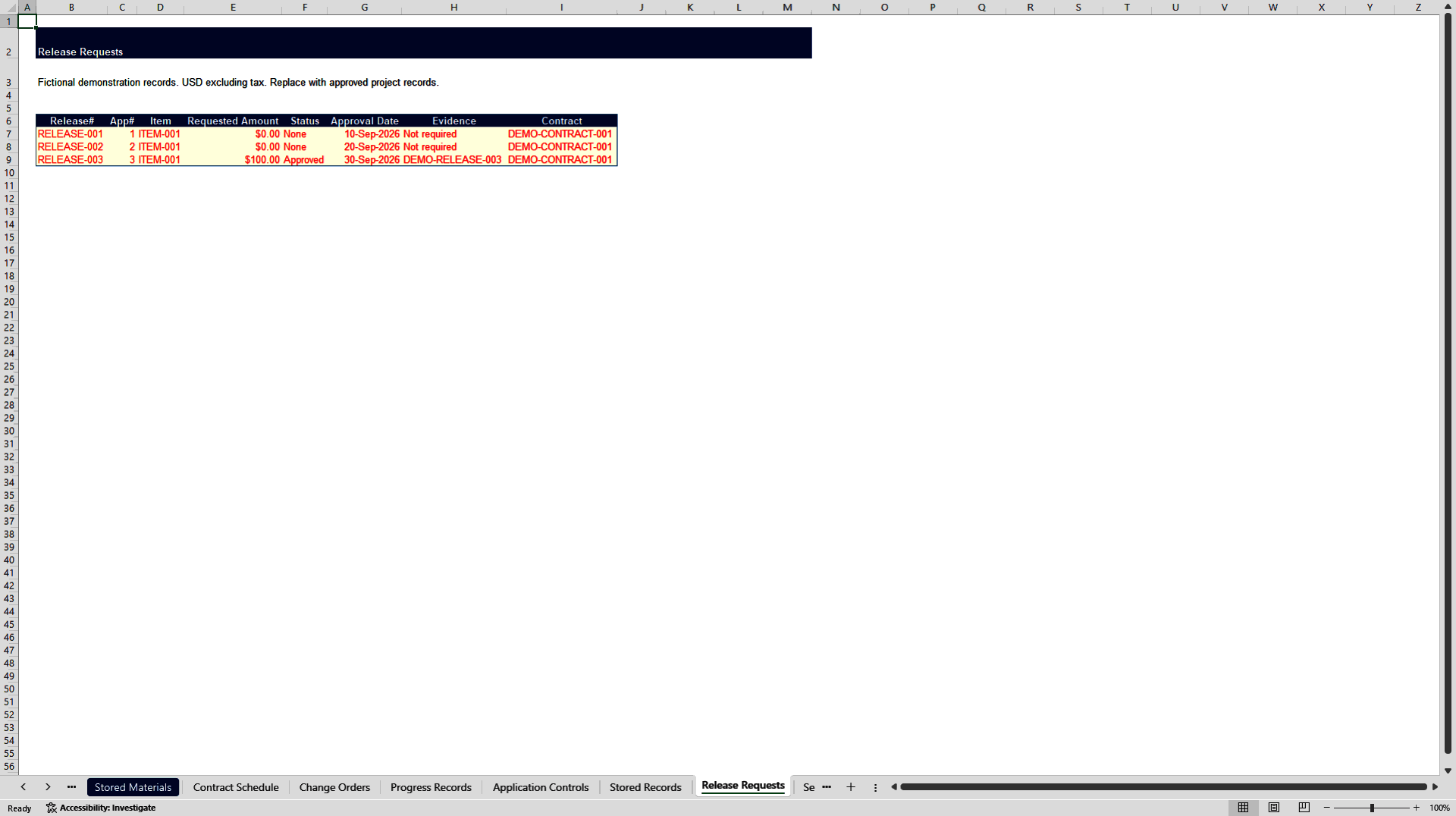 Construction Progress Billing & Retainage Control Tower (Excel template (XLSX)) Preview Image