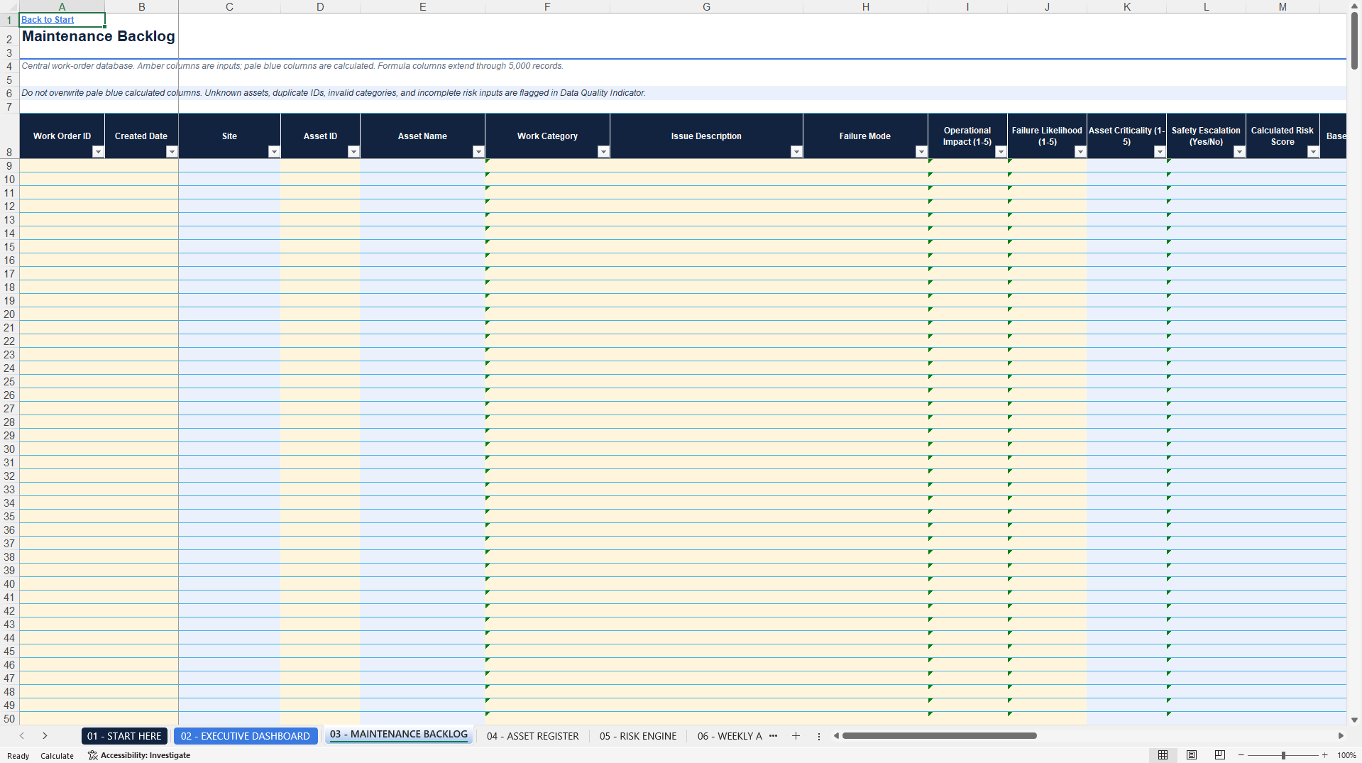 Maintenance Backlog & Risk Prioritization Toolkit (Excel template (XLSX)) Preview Image
