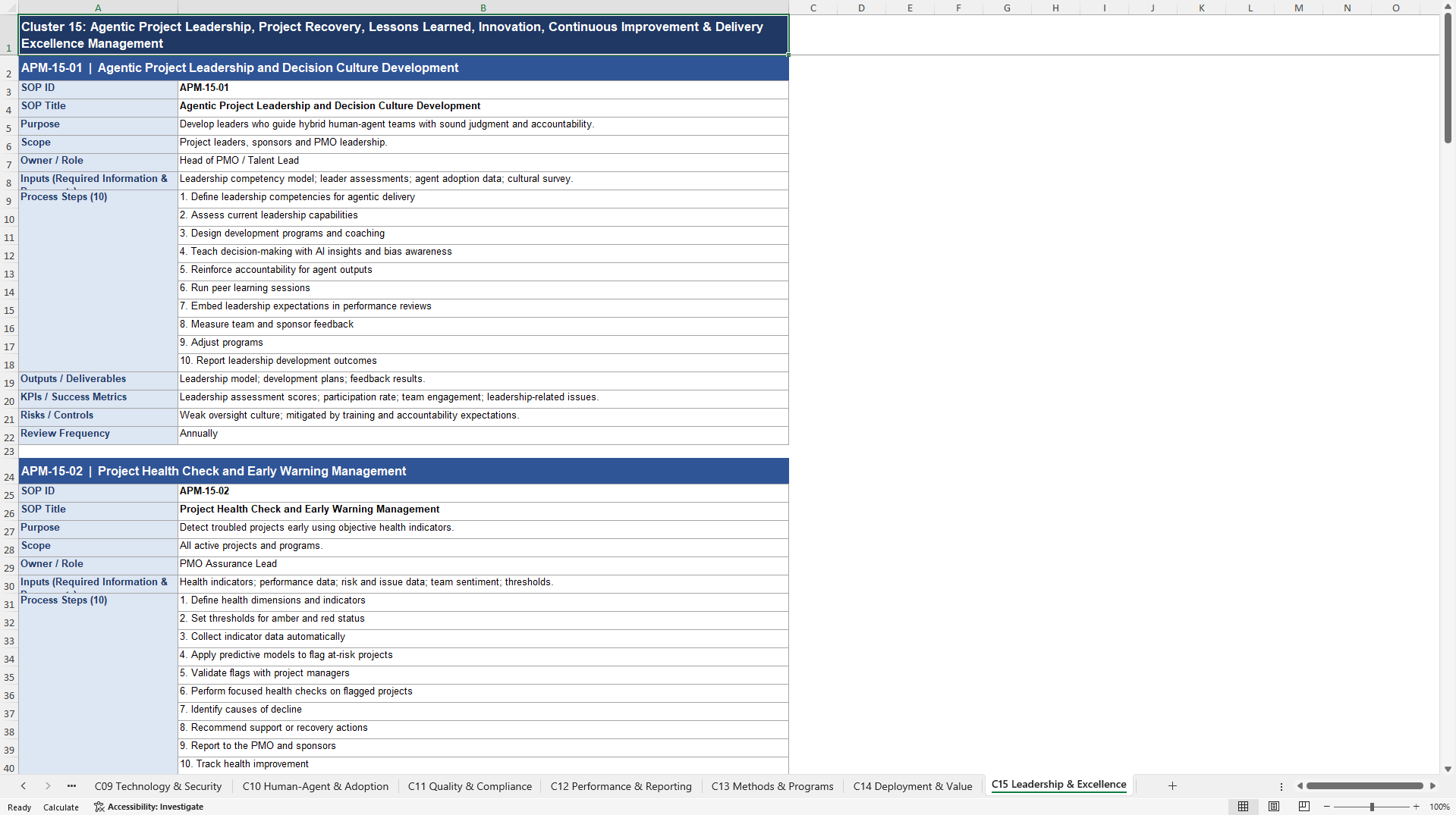 100+ Agentic Project Management SOPs (Excel template (XLSX)) Preview Image