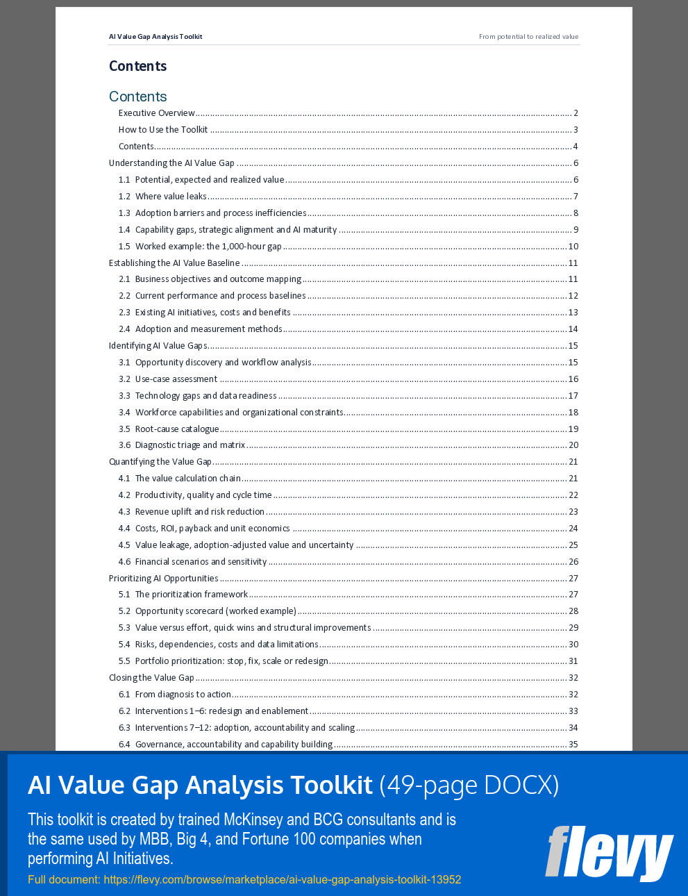 AI Value Gap Analysis Toolkit (49-page Word document) Preview Image
