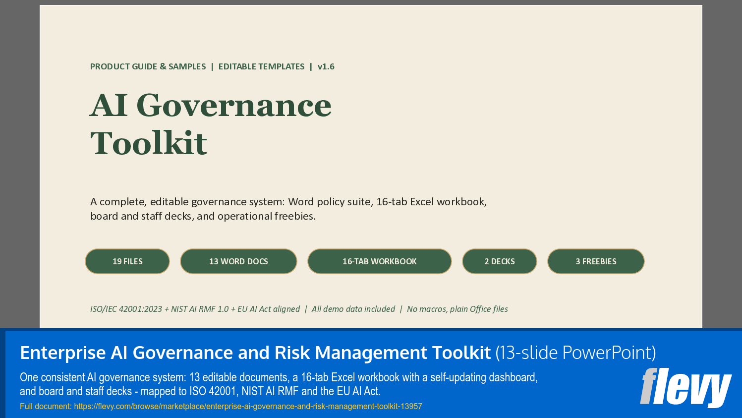 Enterprise AI Governance and Risk Management Toolkit (13-slide PPT PowerPoint presentation template (PPTX)) Preview Image