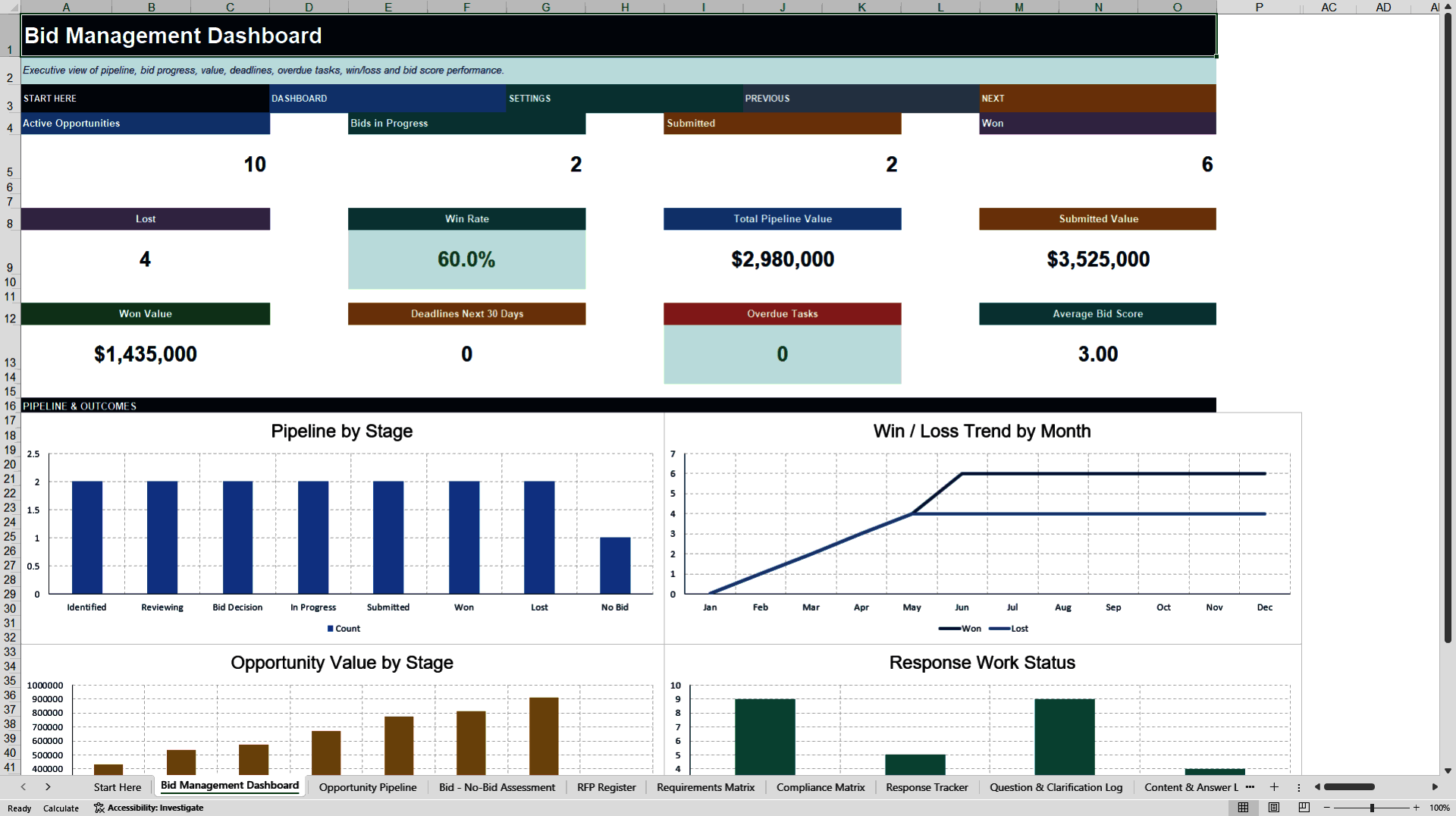 RFP, Tender & Bid Response Management System (Excel template (XLSX)) Preview Image