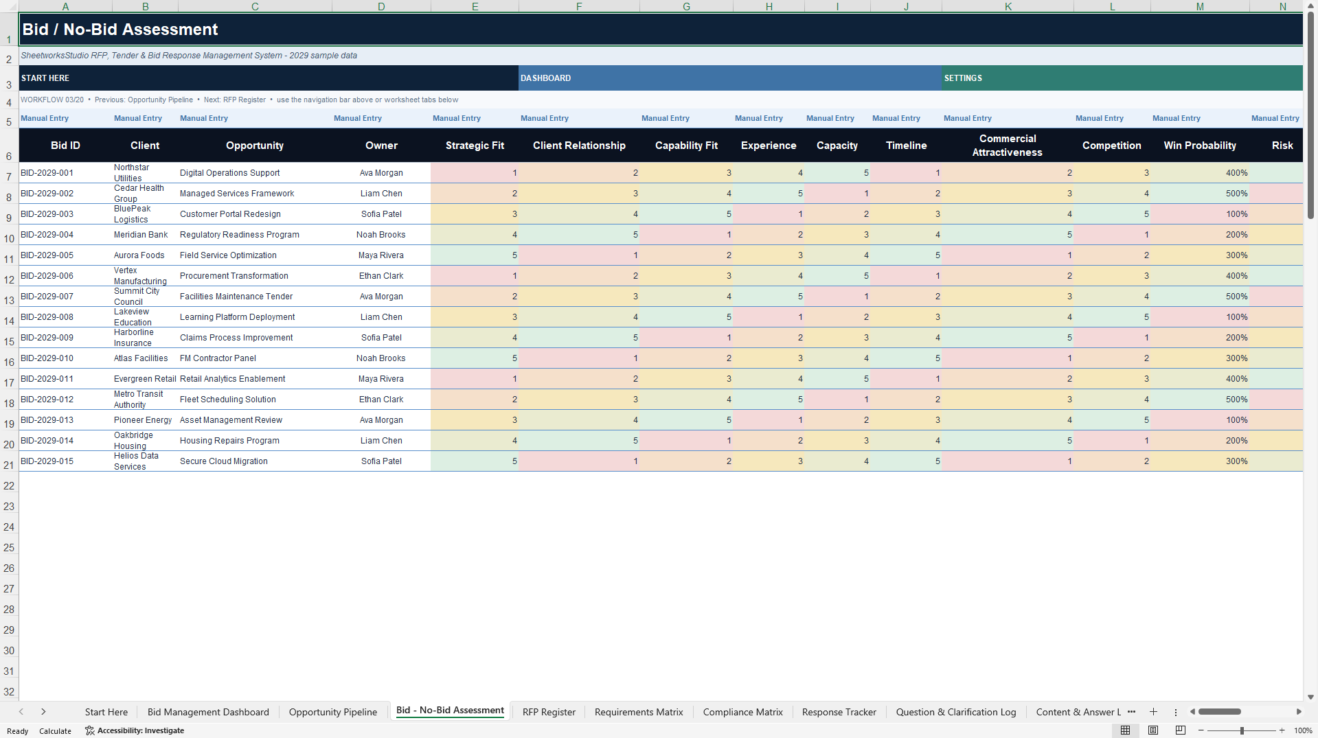 RFP, Tender & Bid Response Management System (Excel template (XLSX)) Preview Image
