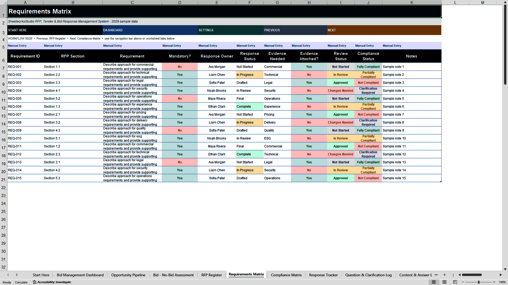 RFP, Tender & Bid Response Management System (Excel template (XLSX)) Preview Image