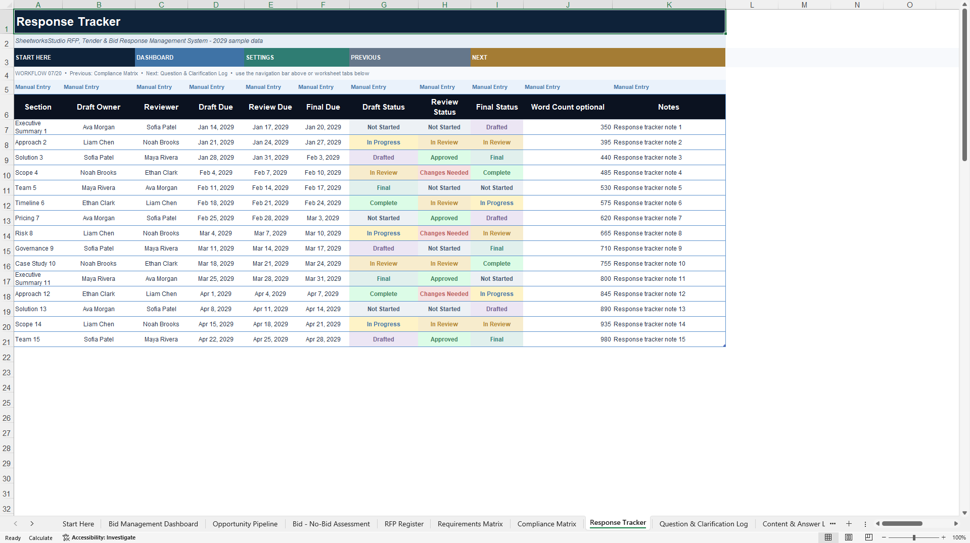 RFP, Tender & Bid Response Management System (Excel template (XLSX)) Preview Image