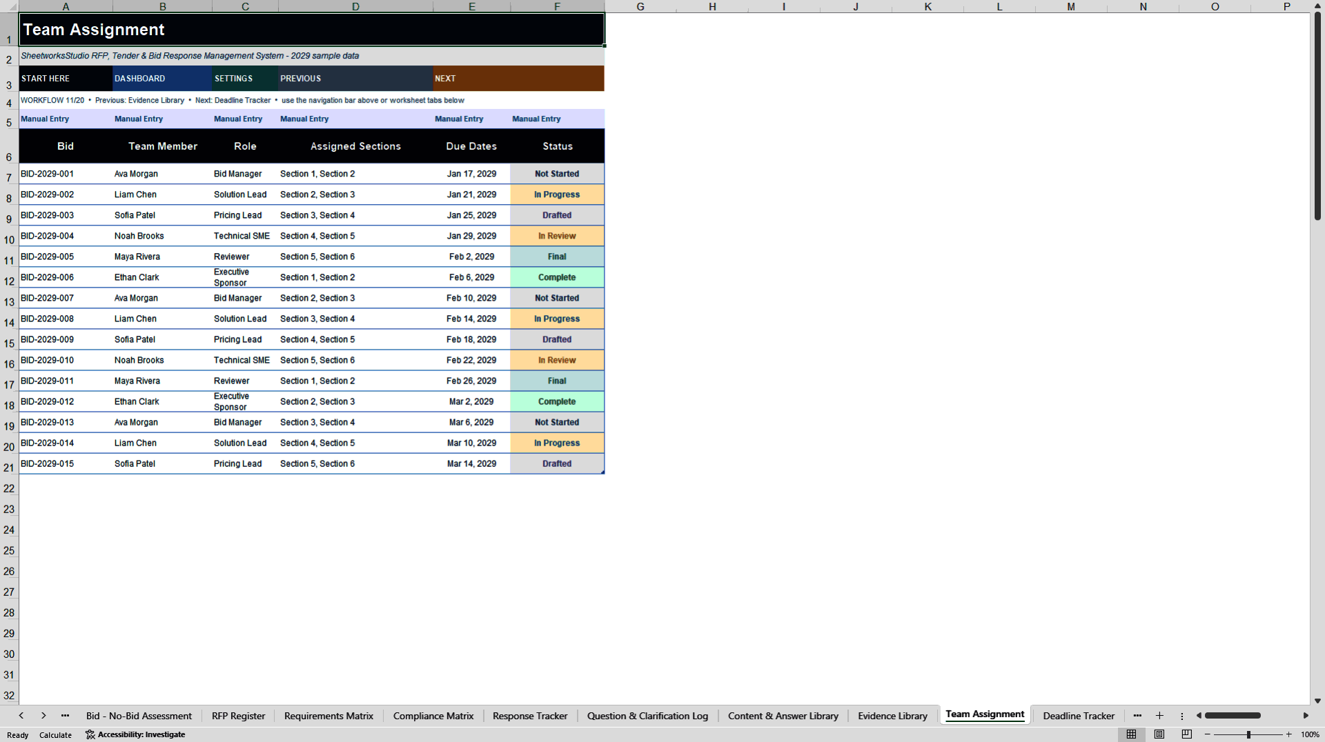 RFP, Tender & Bid Response Management System (Excel template (XLSX)) Preview Image