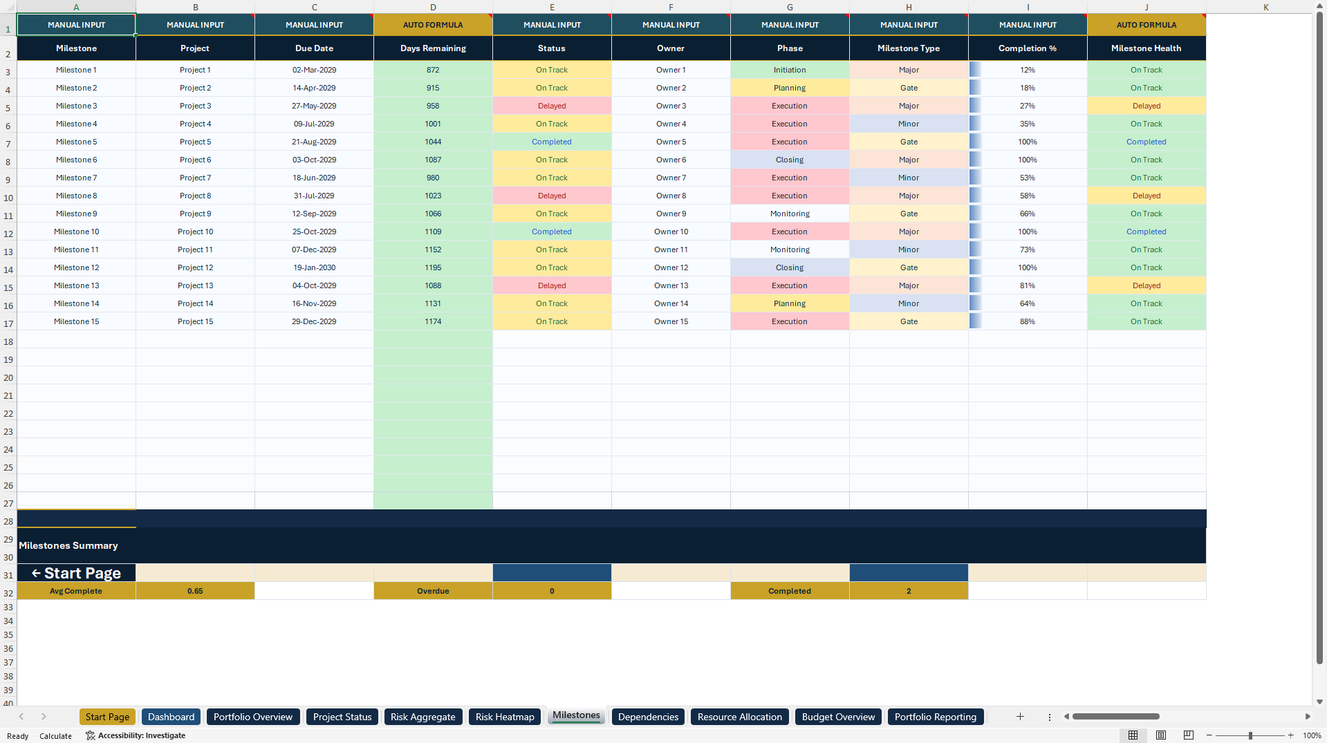 Project Portfolio Management System & PMO Dashboard (Excel template (XLSX)) Preview Image