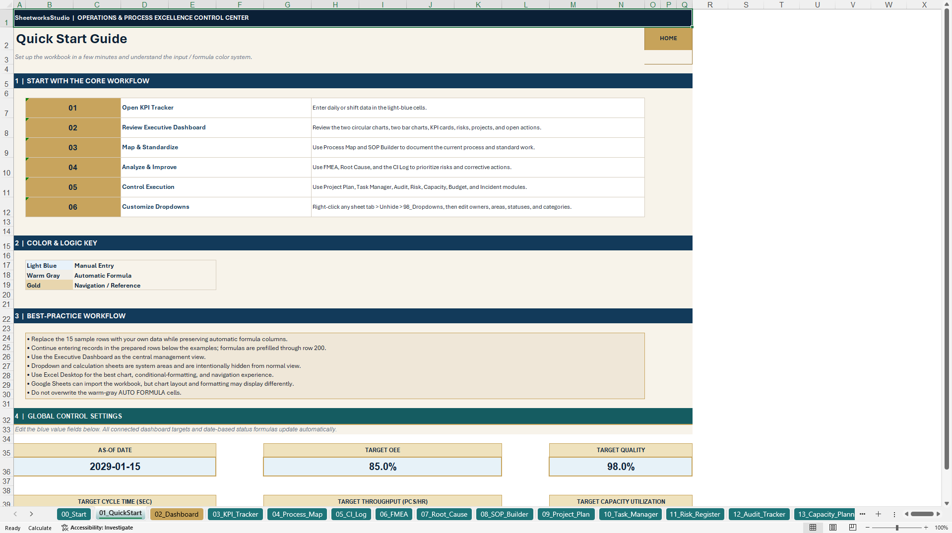 Lean Six Sigma & Operational Excellence Control Center (Excel template (XLSX)) Preview Image