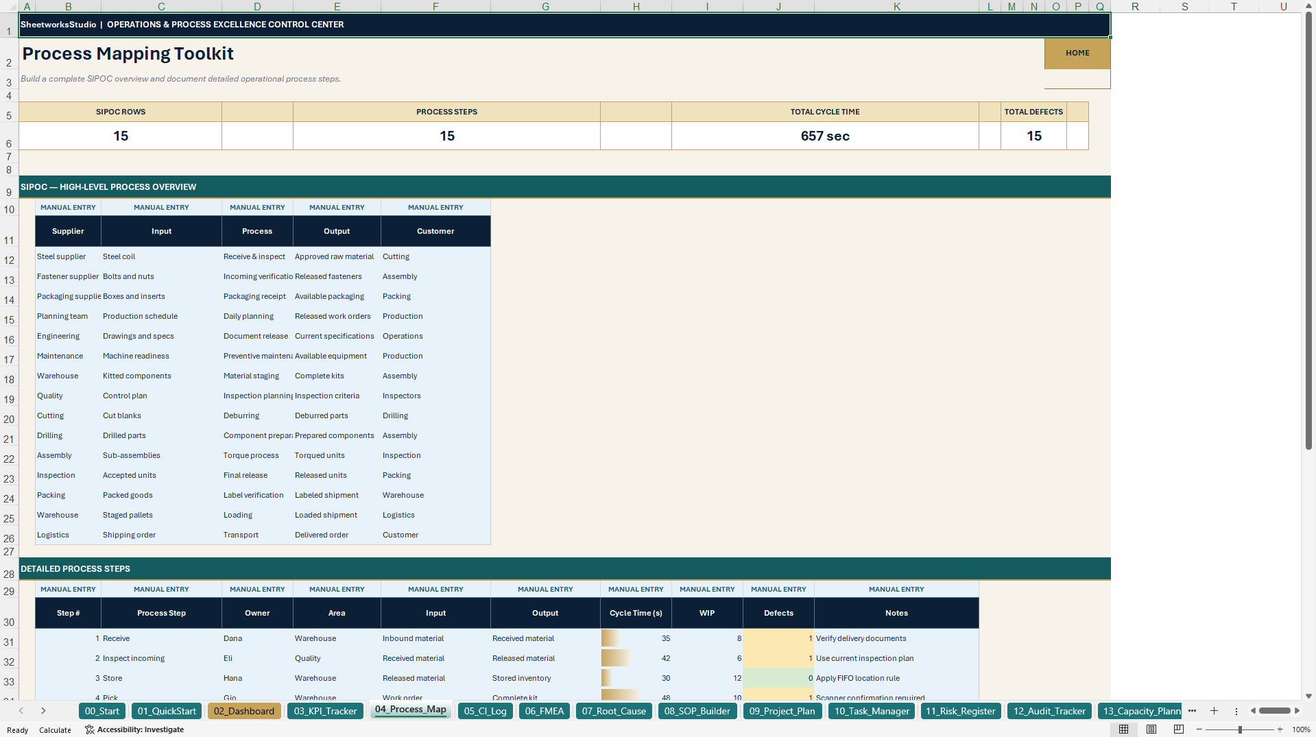 Lean Six Sigma & Operational Excellence Control Center (Excel template (XLSX)) Preview Image