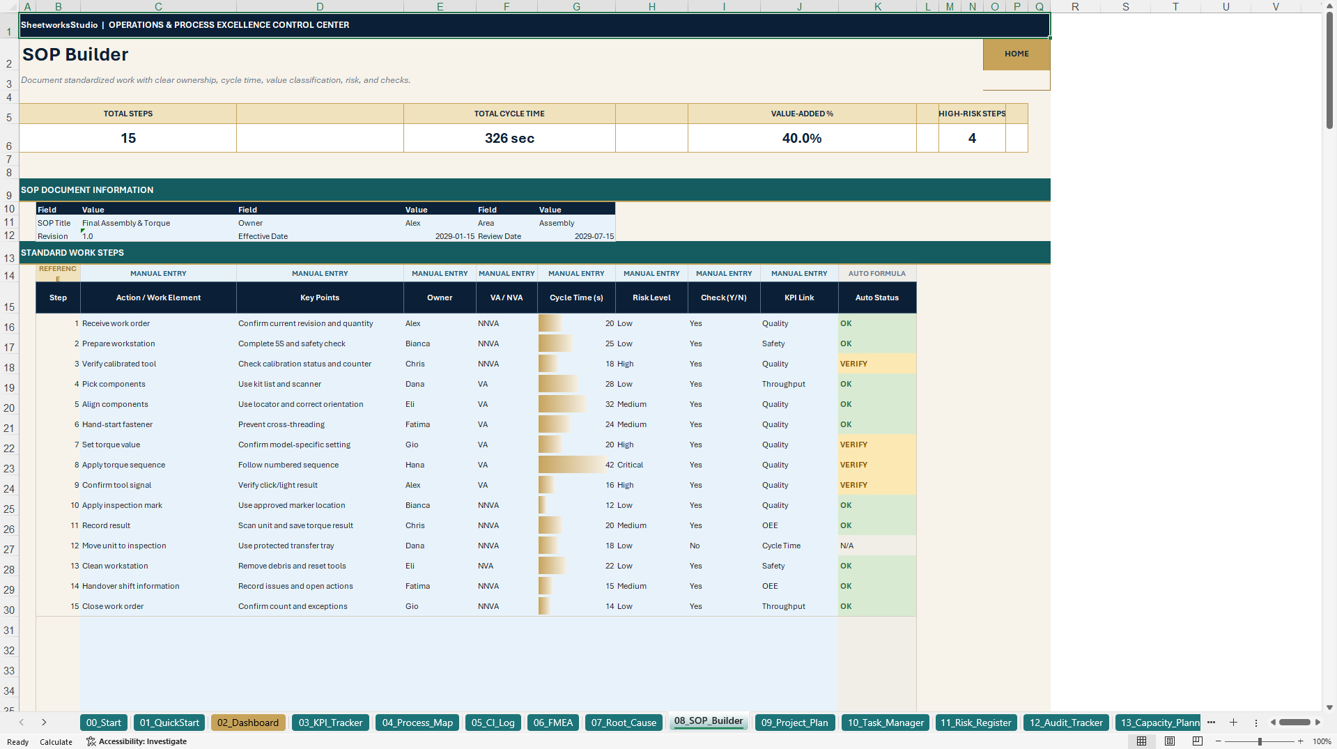Lean Six Sigma & Operational Excellence Control Center (Excel template (XLSX)) Preview Image