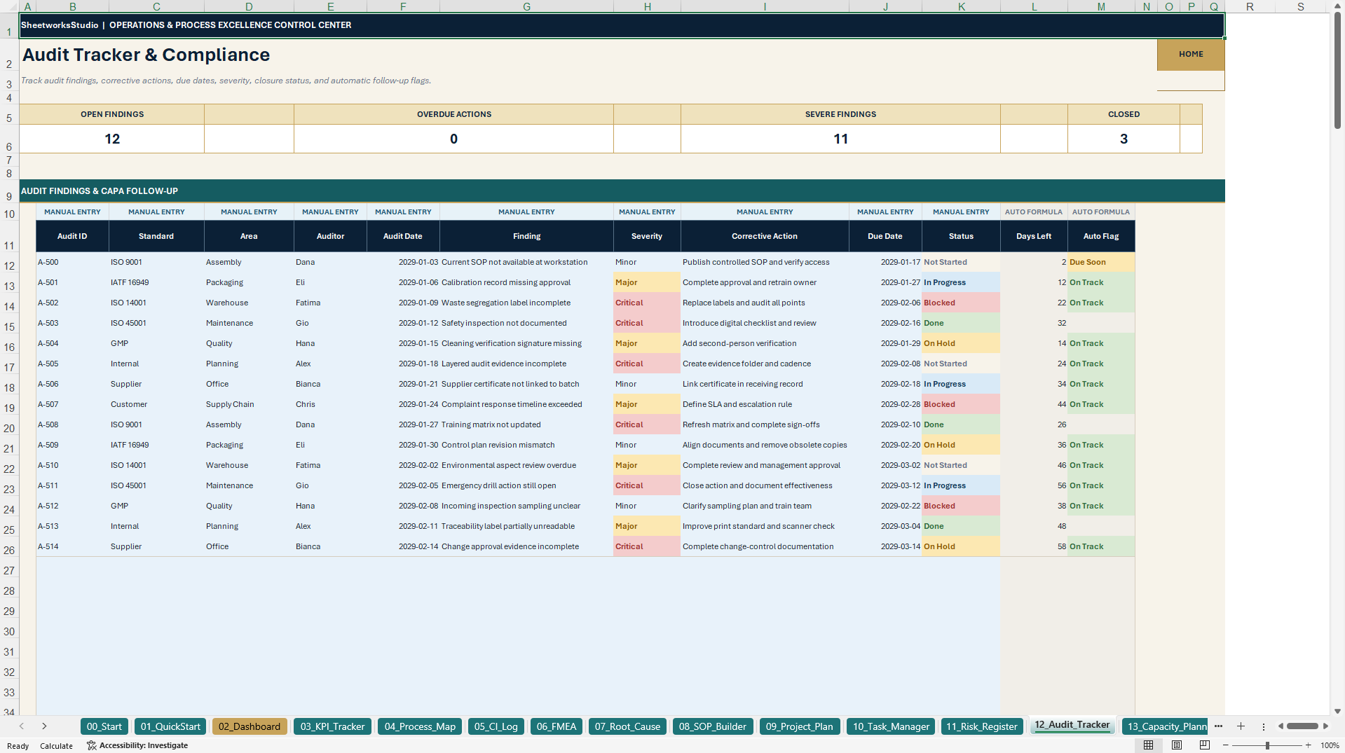 Lean Six Sigma & Operational Excellence Control Center (Excel template (XLSX)) Preview Image