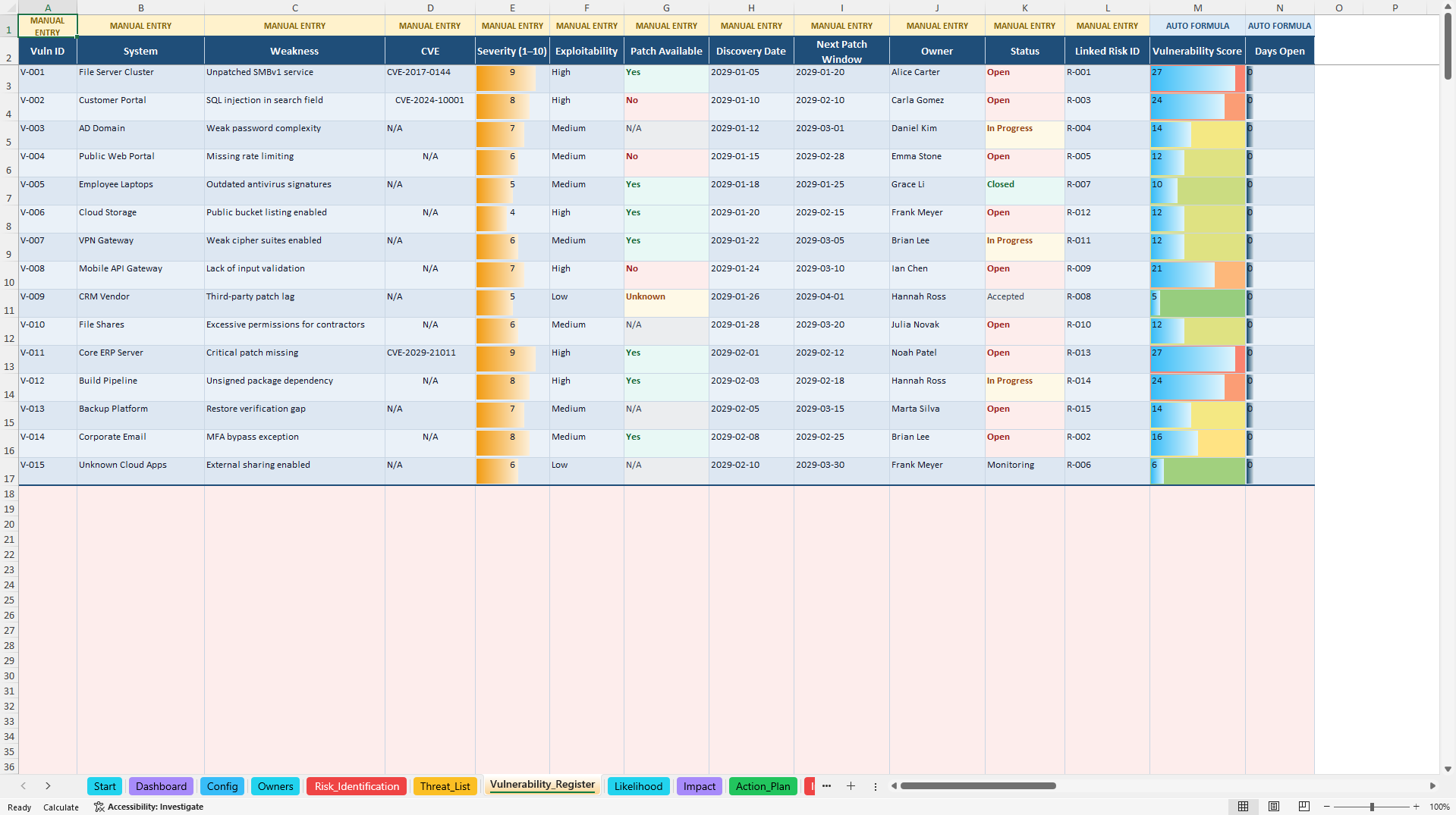 Cybersecurity Risk & Incident Management Control Center (Excel template (XLSX)) Preview Image