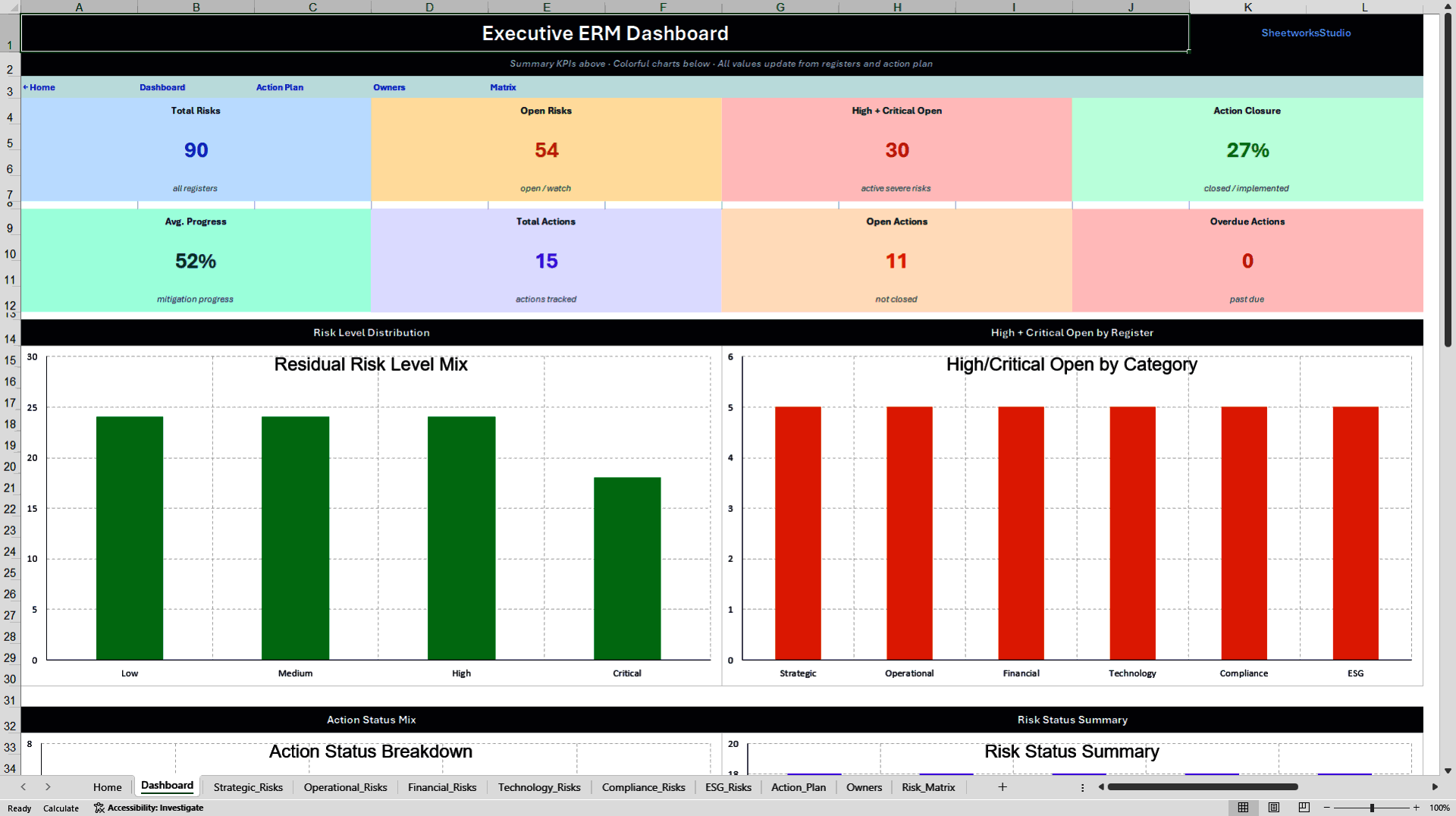 Enterprise Risk Management & Risk Register Control Center (Excel template (XLSX)) Preview Image