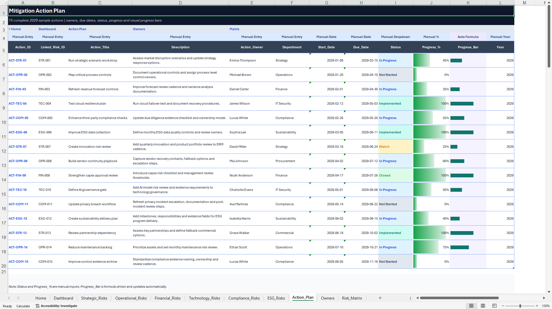 Enterprise Risk Management & Risk Register Control Center (Excel template (XLSX)) Preview Image
