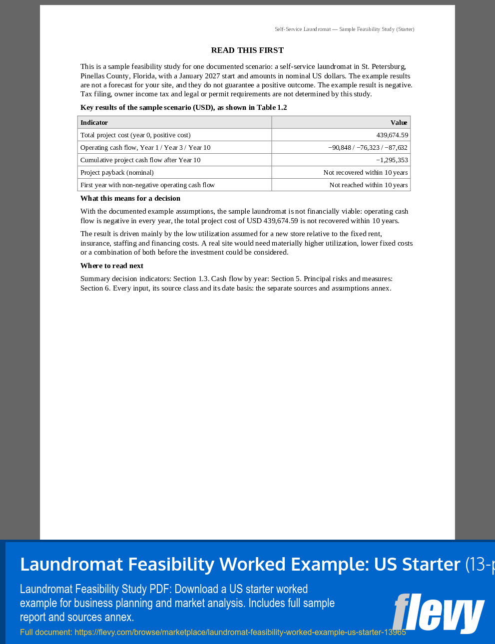 Laundromat Feasibility Worked Example: US Starter (13-page PDF document) Preview Image
