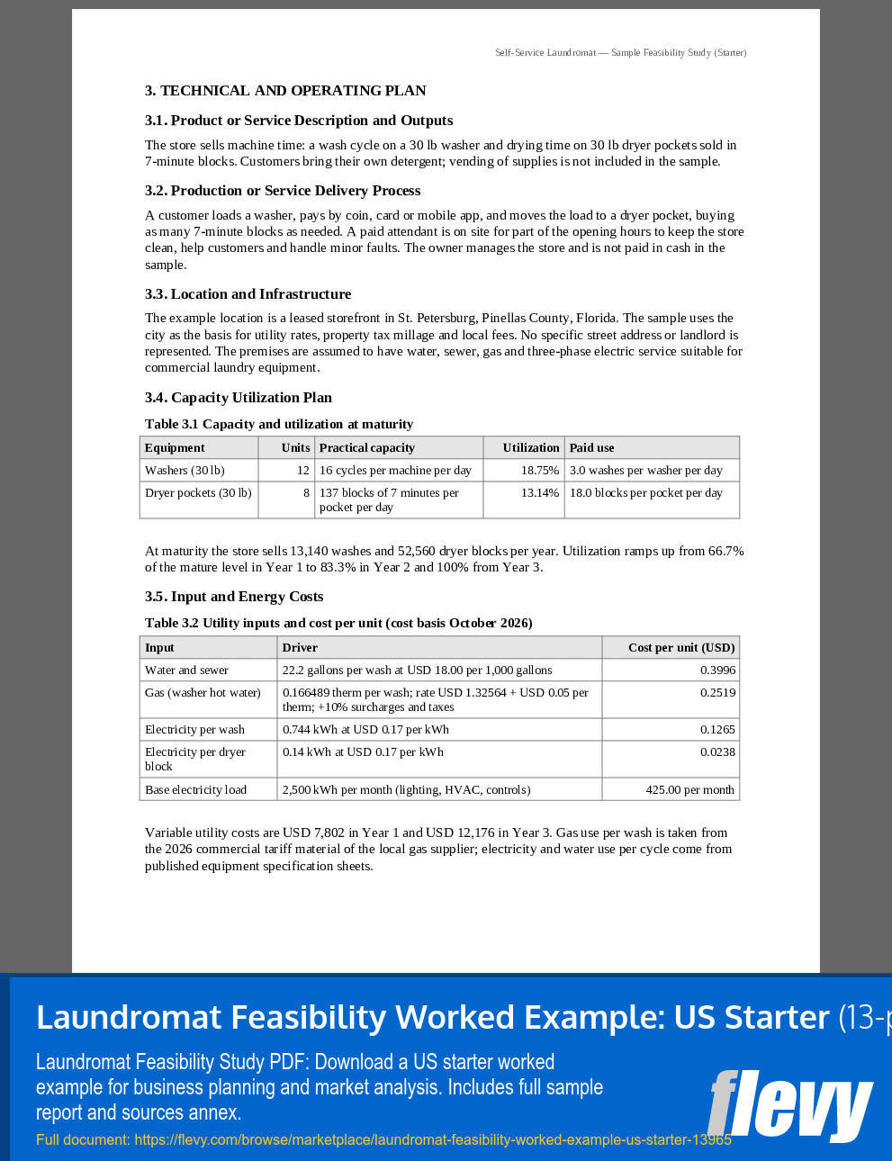 Laundromat Feasibility Worked Example: US Starter (13-page PDF document) Preview Image