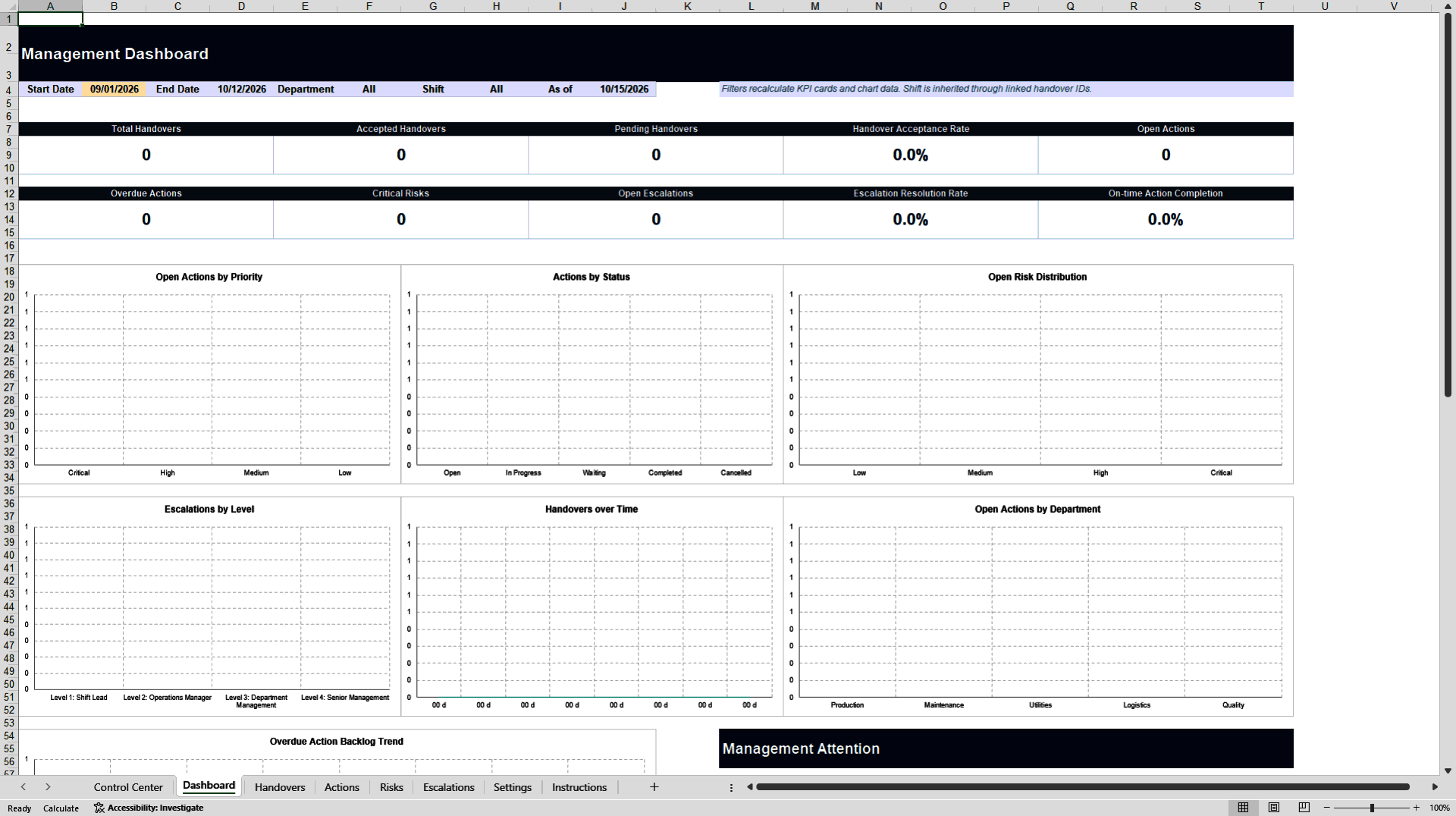 Operational Shift Handover & Escalation Control (Excel template (XLSX)) Preview Image