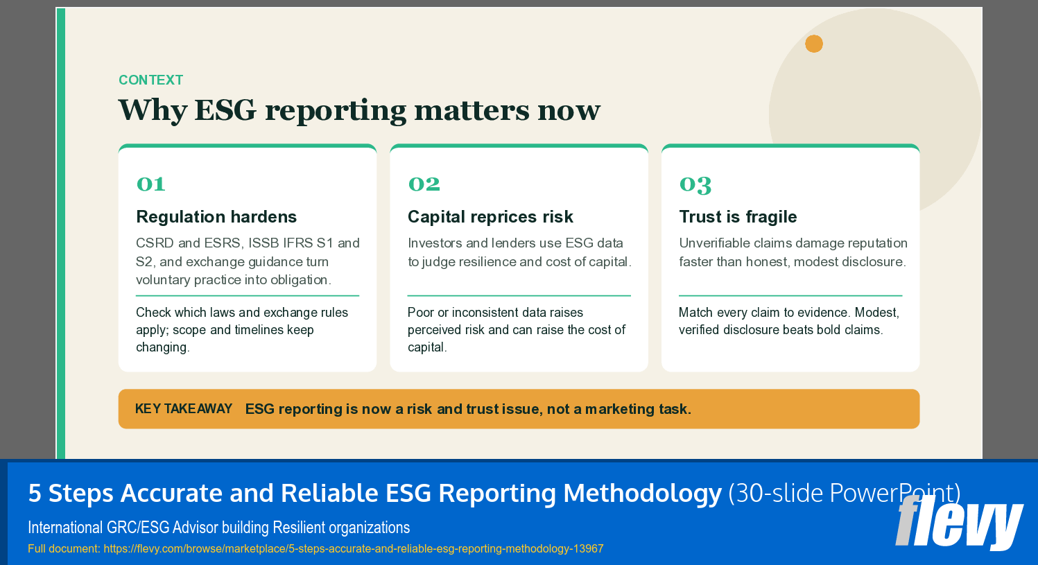 5 Steps Accurate and Reliable ESG Reporting Methodology (30-slide PPT PowerPoint presentation template (PPTX)) Preview Image