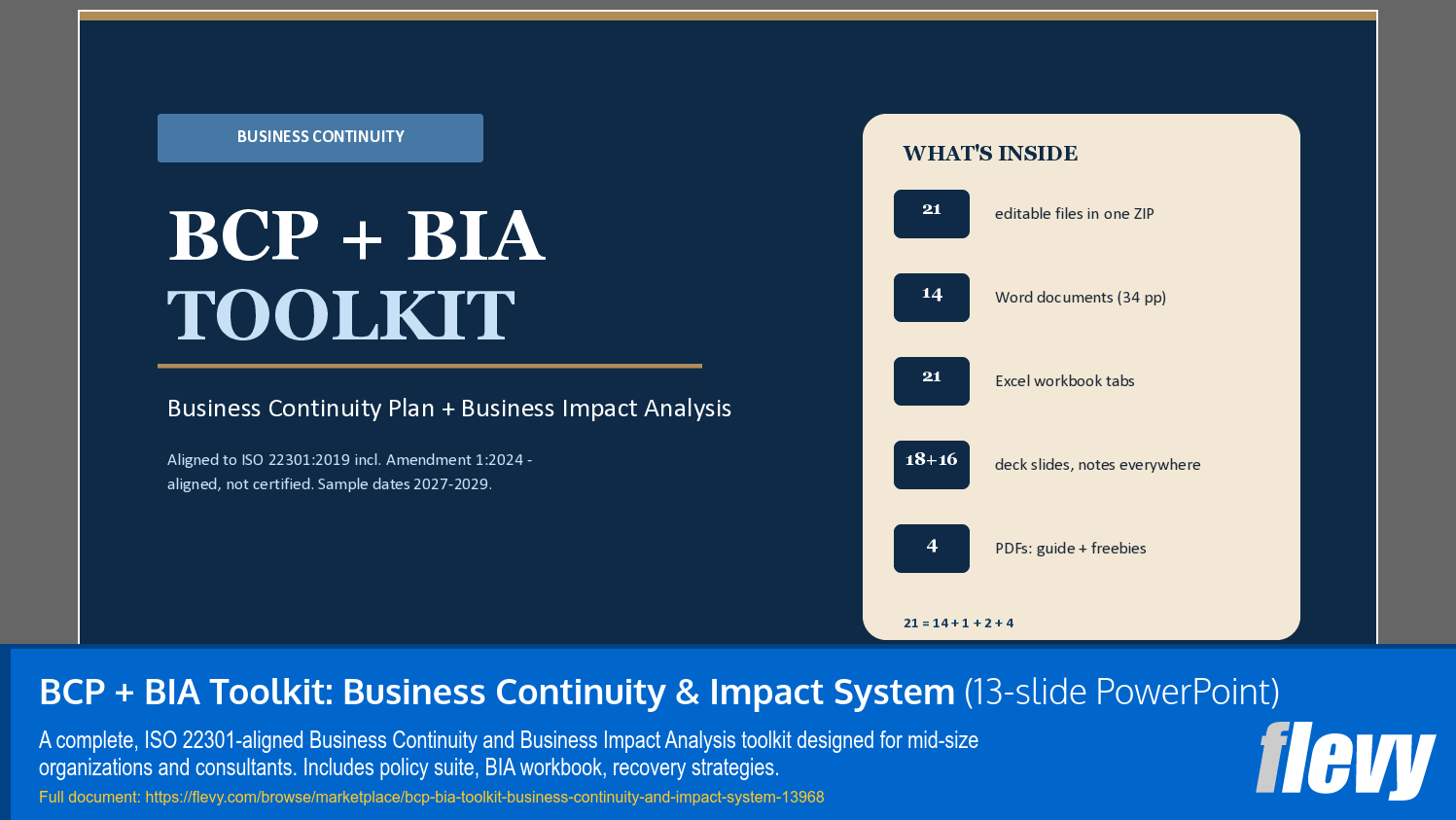 BCP + BIA Toolkit: Business Continuity & Impact System (13-slide PPT PowerPoint presentation template (PPTX)) Preview Image