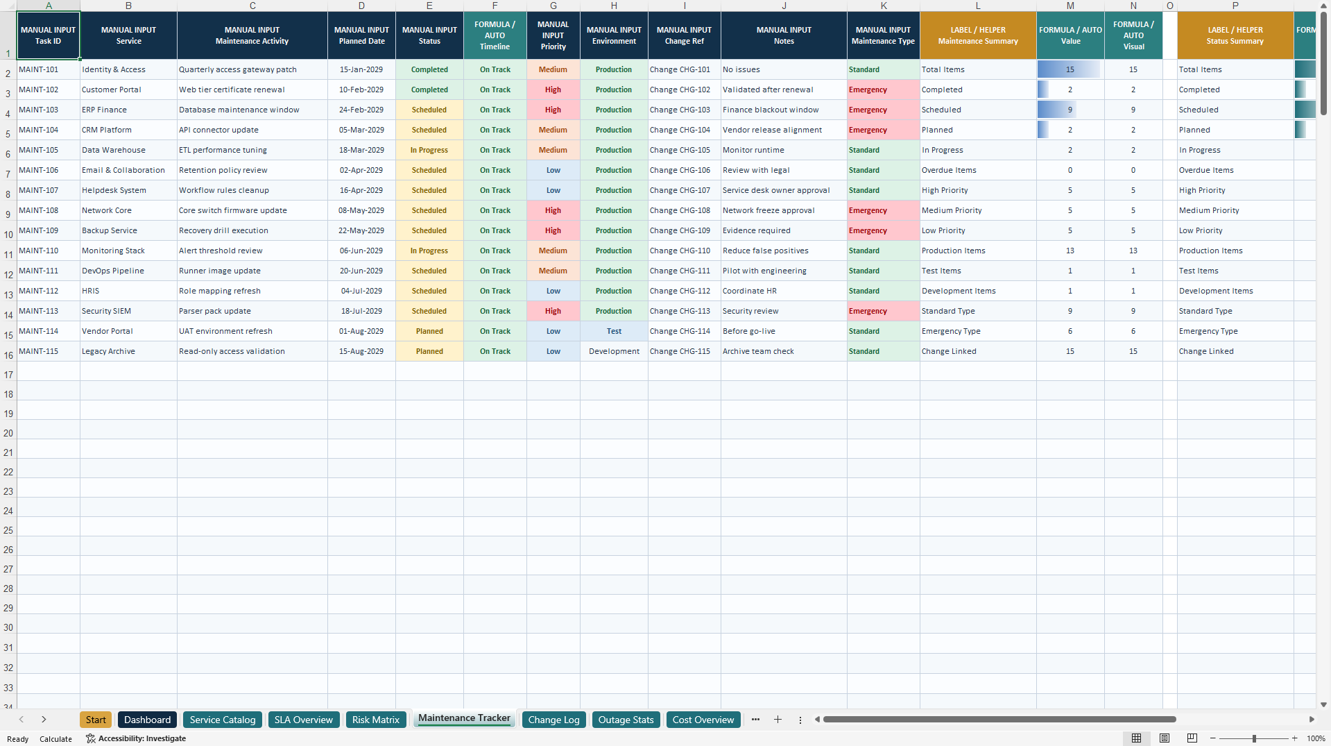 IT Service Management & Risk Control Center (Excel template (XLSX)) Preview Image