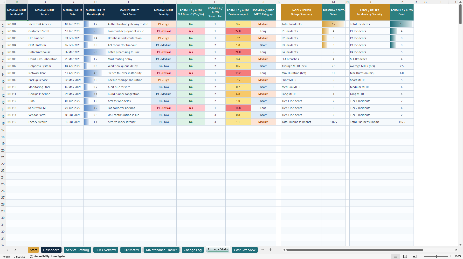 IT Service Management & Risk Control Center (Excel template (XLSX)) Preview Image