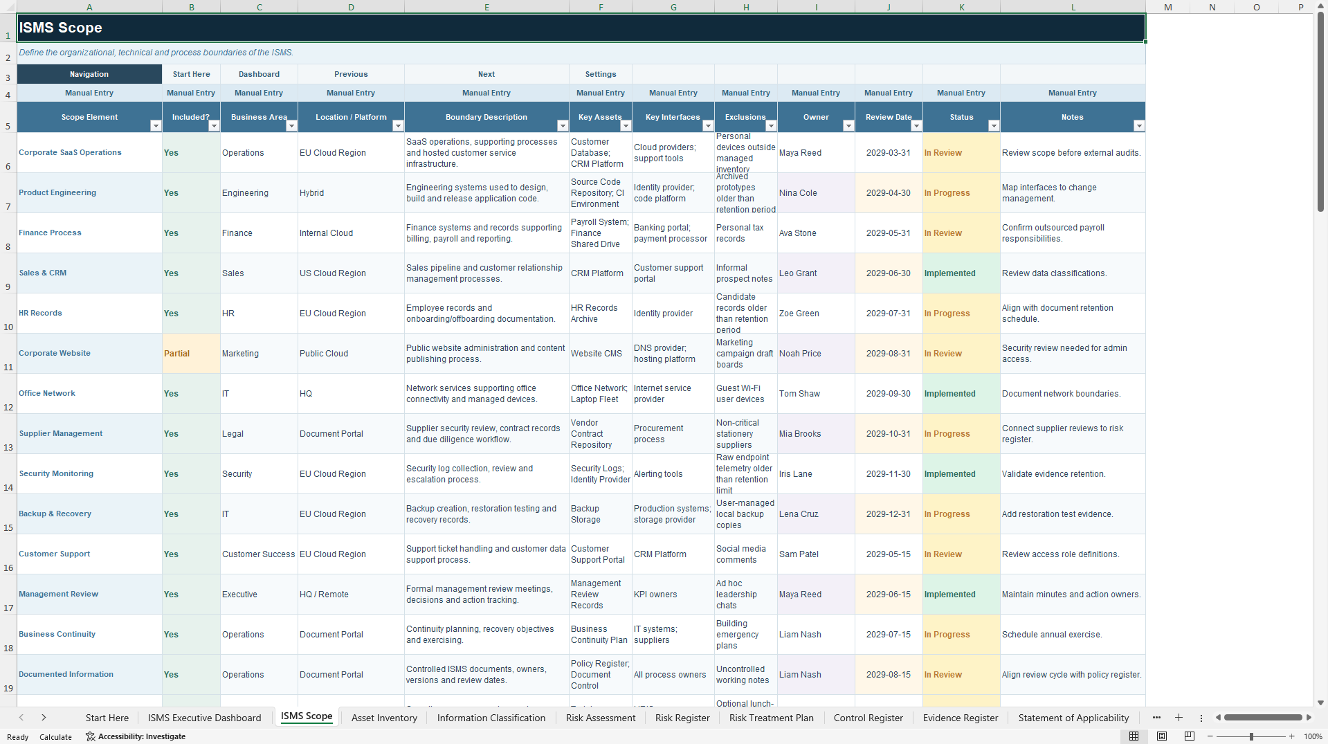 ISO 27001 ISMS Management & Audit Readiness Toolkit (Excel template (XLSX)) Preview Image