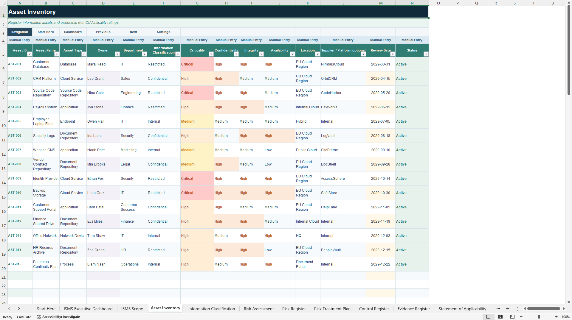 ISO 27001 ISMS Management & Audit Readiness Toolkit (Excel template (XLSX)) Preview Image