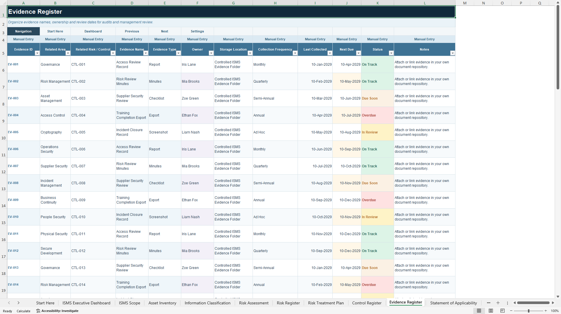 ISO 27001 ISMS Management & Audit Readiness Toolkit (Excel template (XLSX)) Preview Image