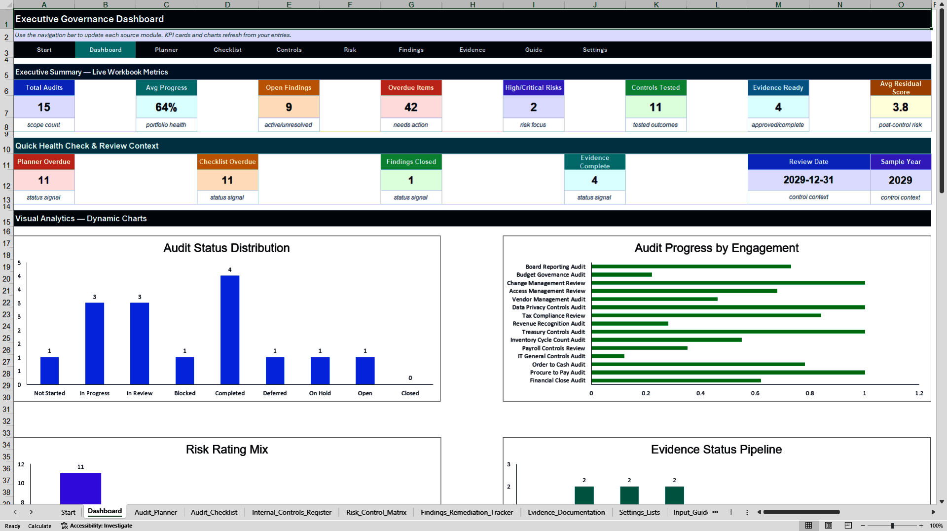 Corporate Governance & Audit Control Center (Excel template (XLSX)) Preview Image