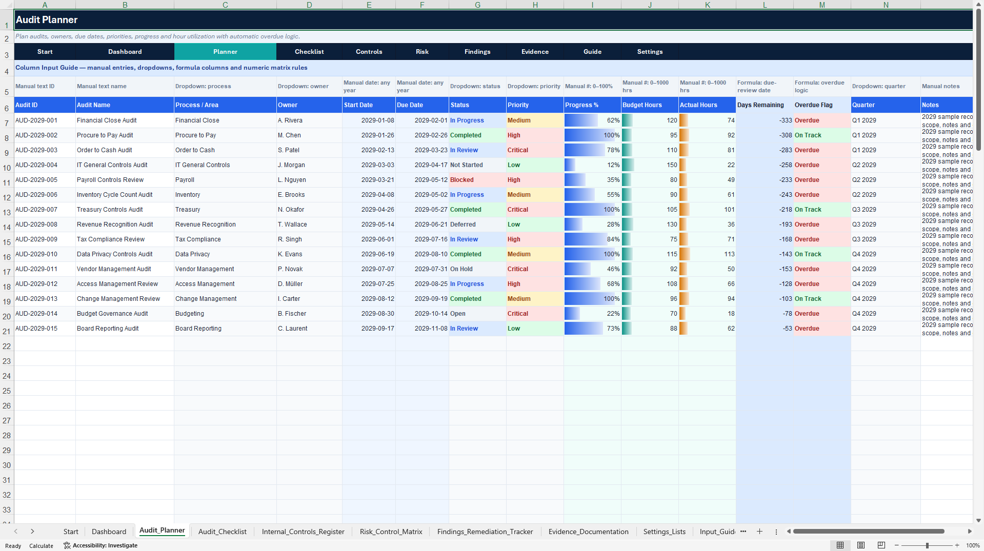 Corporate Governance & Audit Control Center (Excel template (XLSX)) Preview Image