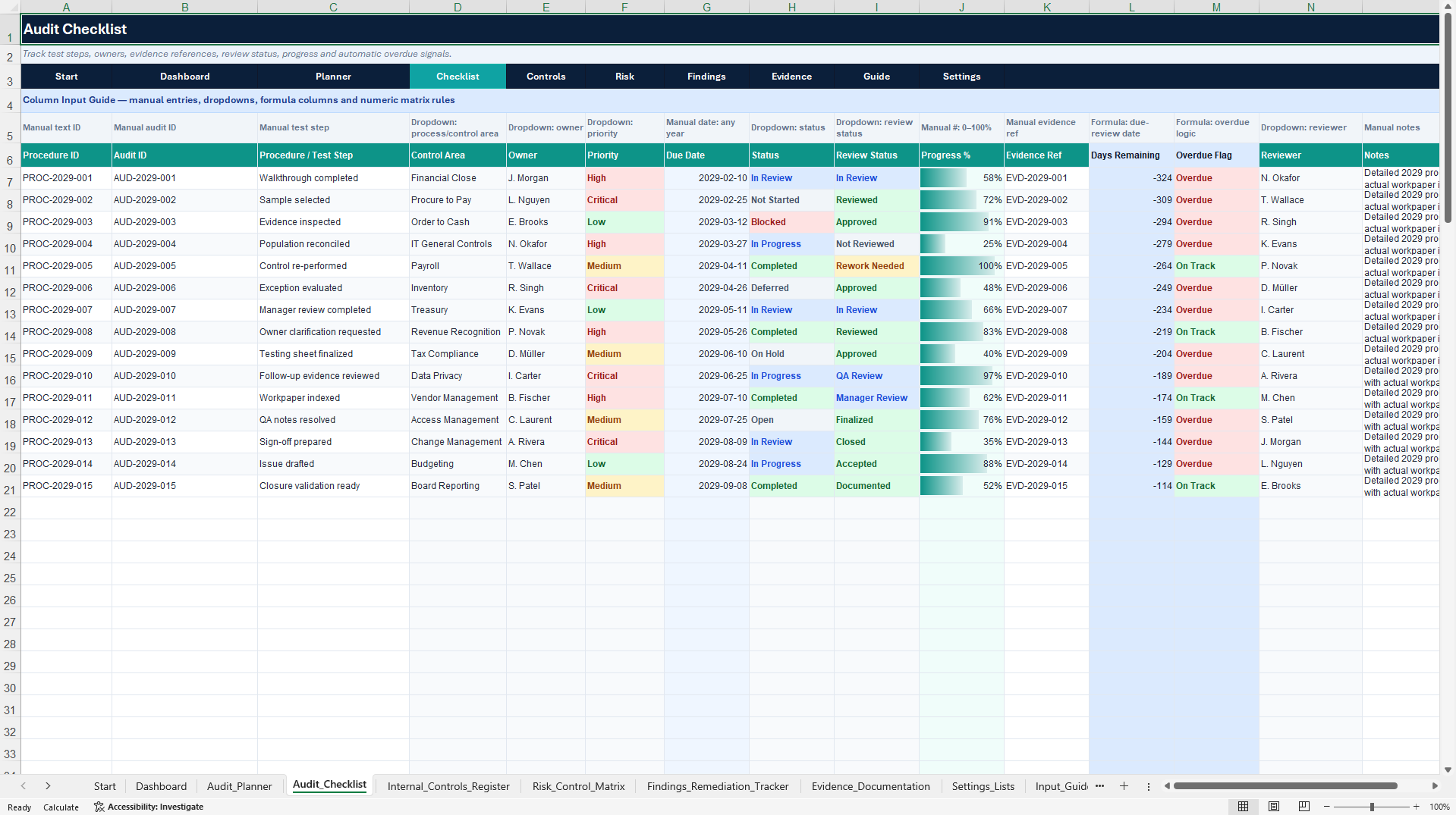 Corporate Governance & Audit Control Center (Excel template (XLSX)) Preview Image