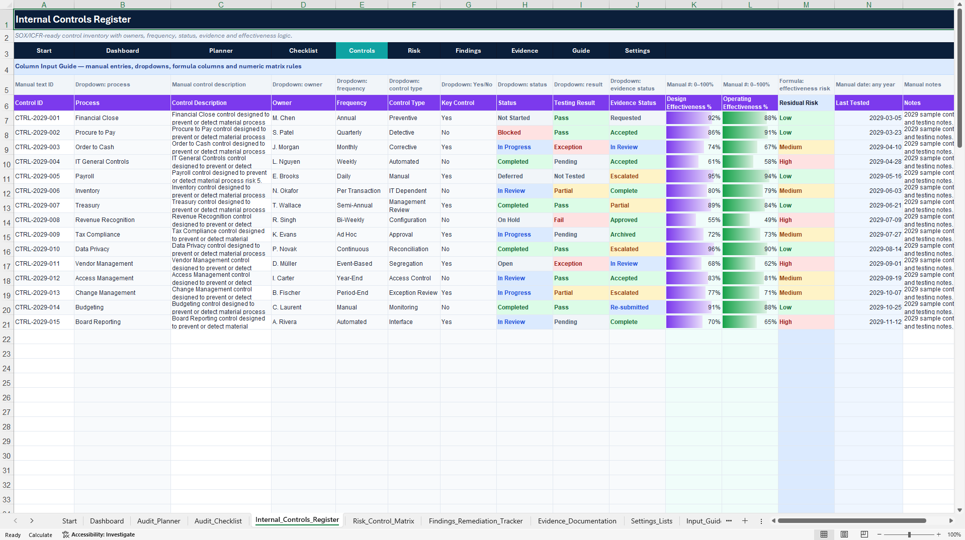 Corporate Governance & Audit Control Center (Excel template (XLSX)) Preview Image