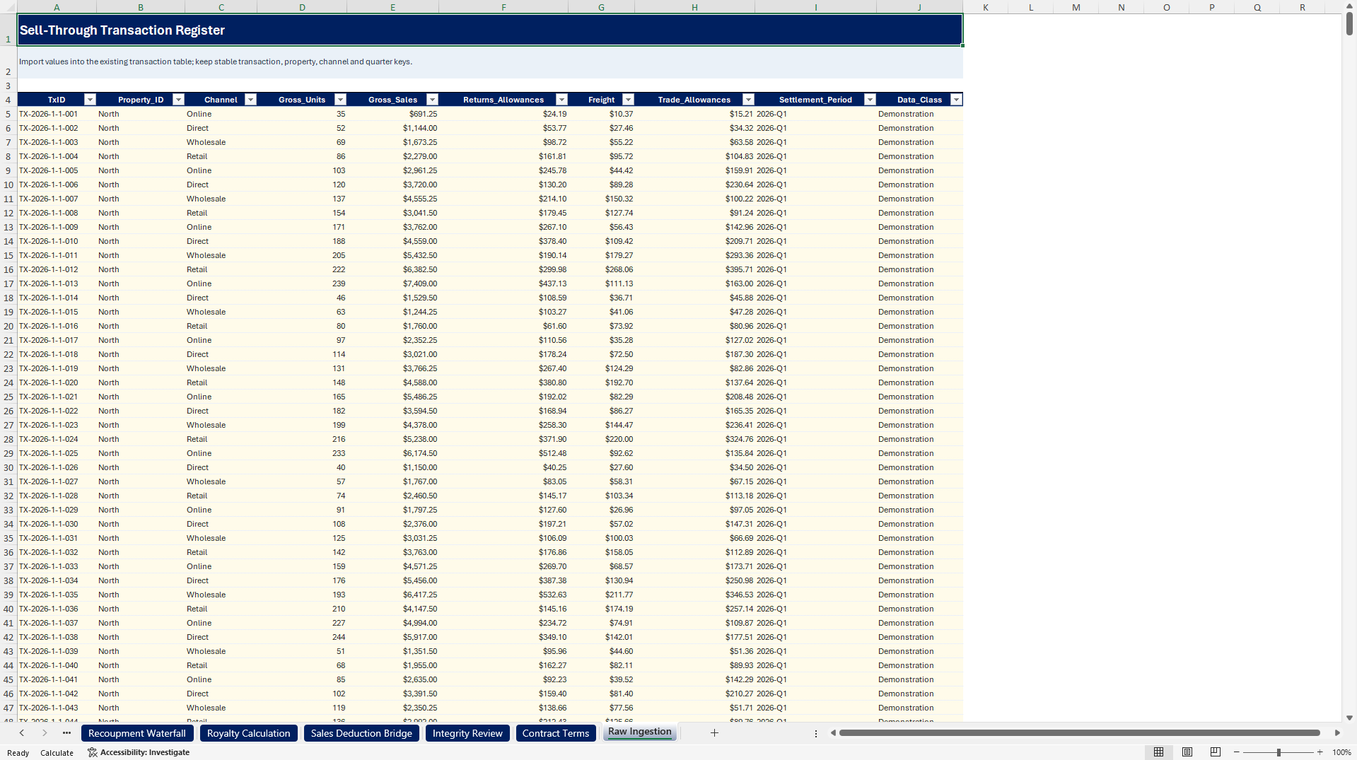 Licensed-IP Royalty & Advance Recoupment Control Tower (Excel template (XLSX)) Preview Image
